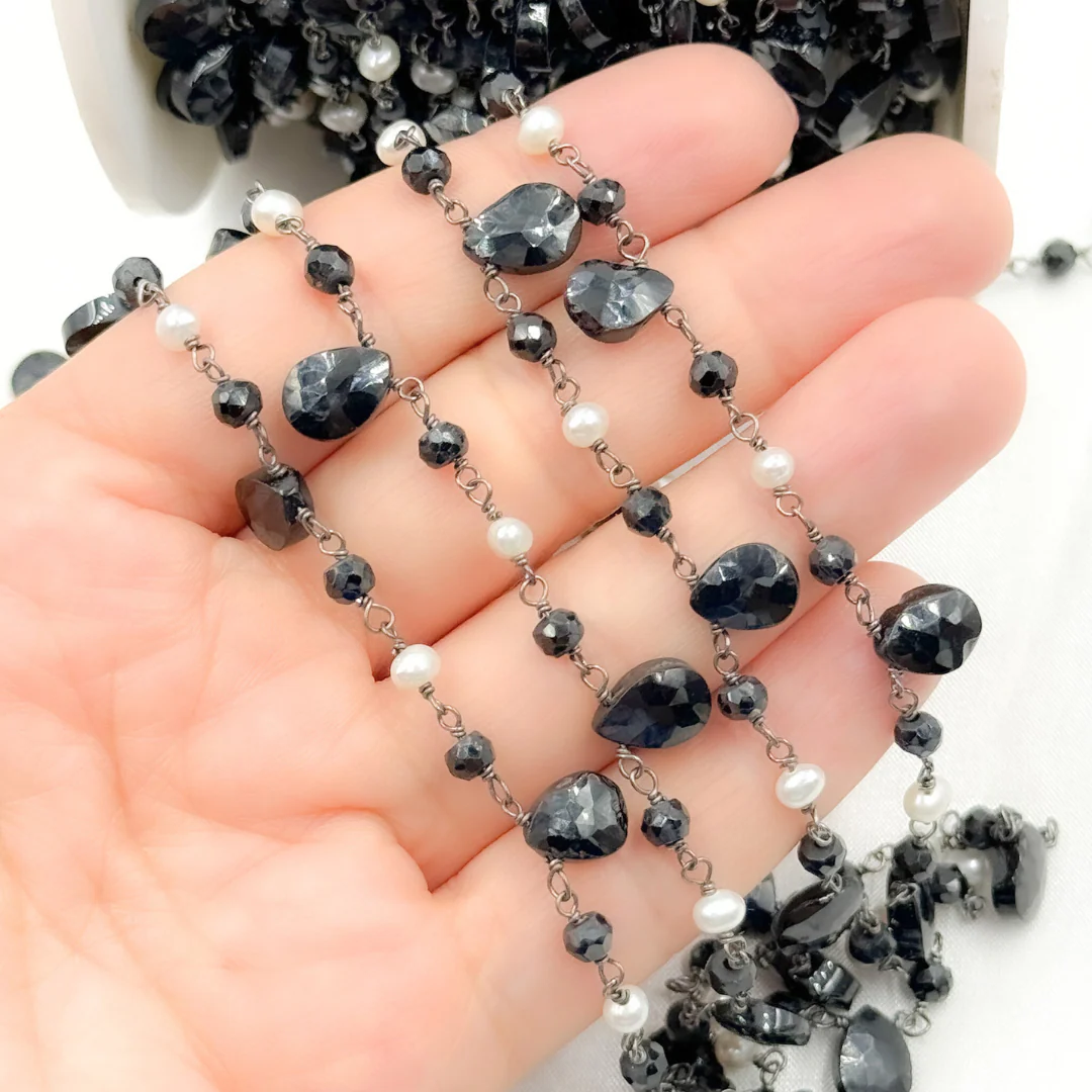 Black Spinel & Pearl Oxidized Wire Chain. PRL13 - Image 3