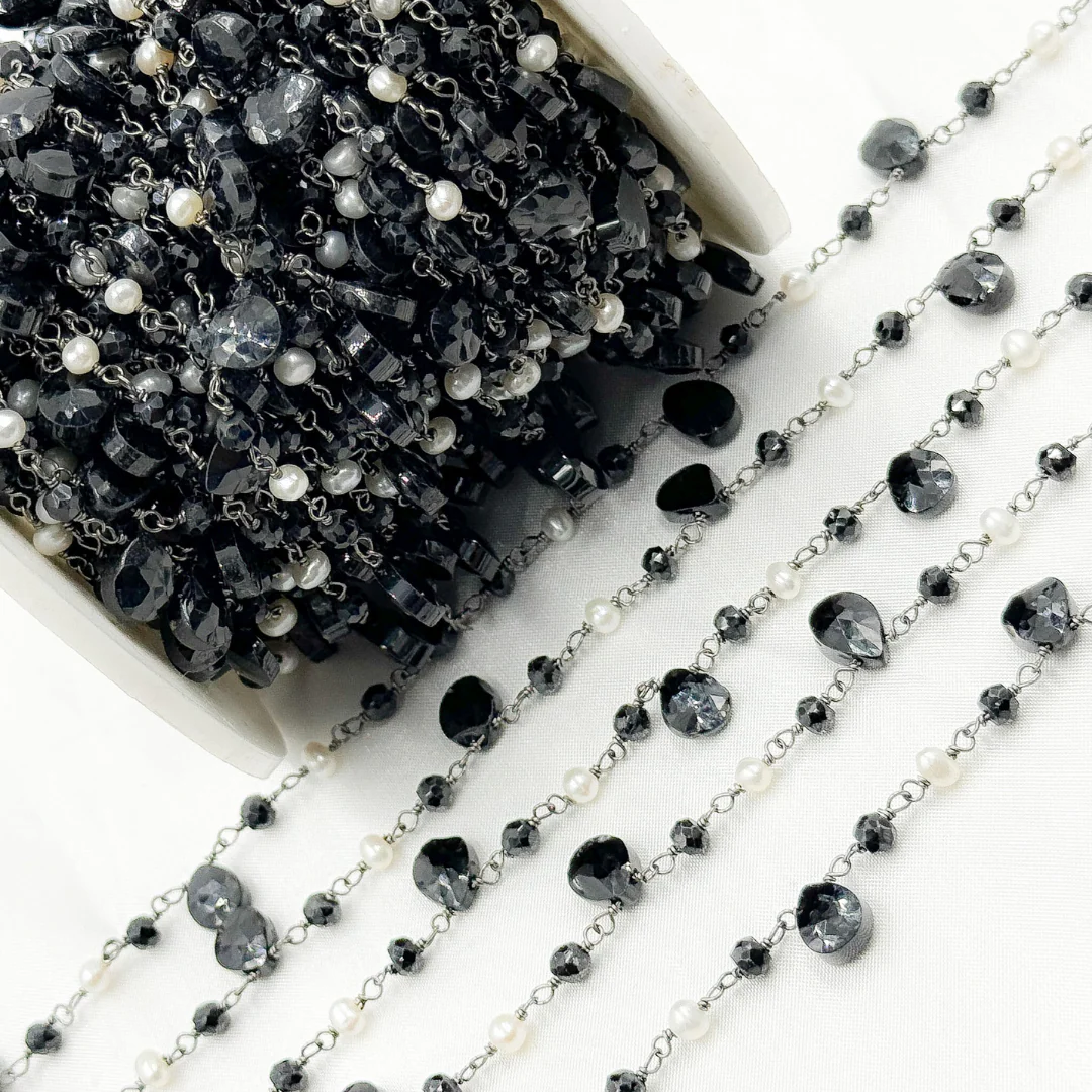 Black Spinel & Pearl Oxidized Wire Chain. PRL13 - Image 4