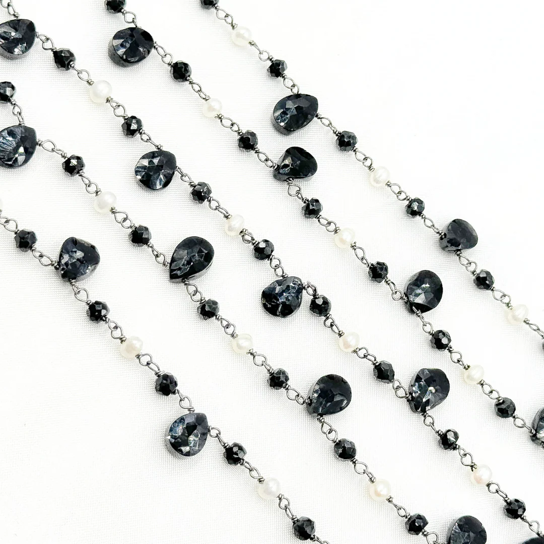 Black Spinel & Pearl Oxidized Wire Chain. PRL13 - Image 5
