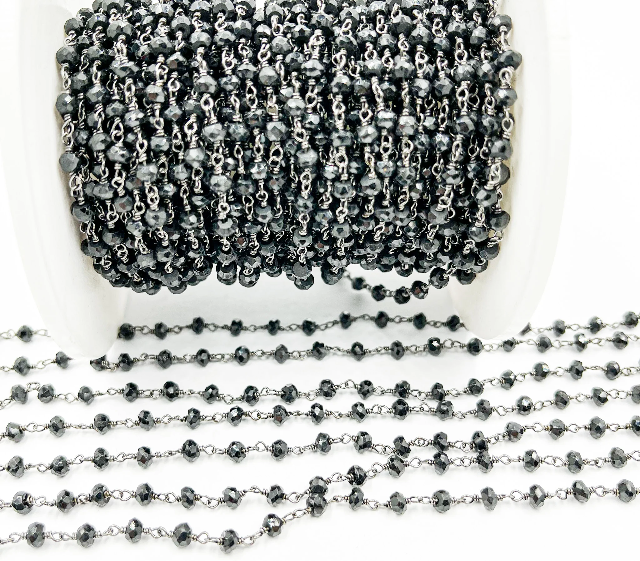 Black Spinel Wire Wrap Chain made with Black Rhodium 925 Sterling Silver. BSP15 - Image 3
