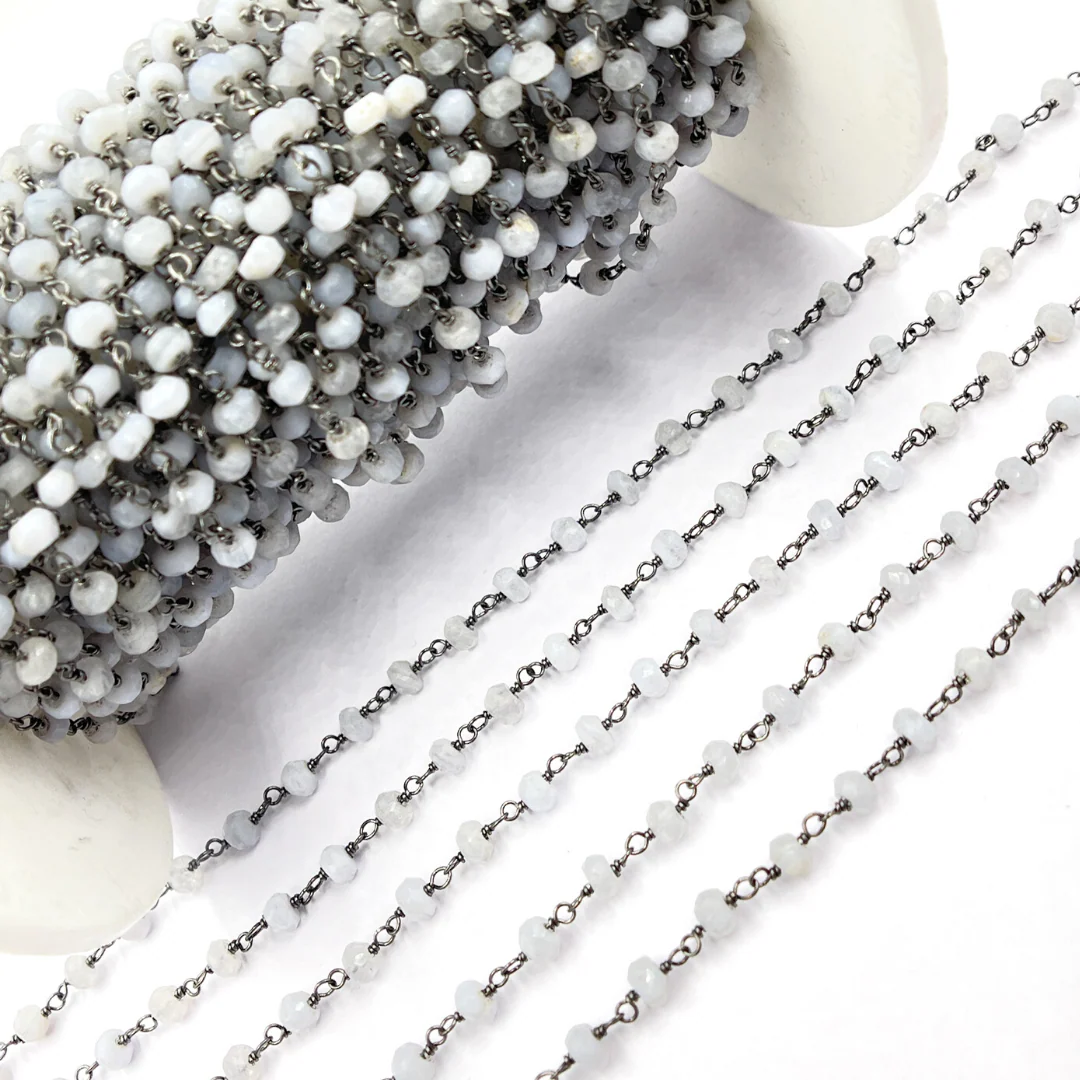 Blue Lace Agate Black Rhodium 925 Sterling Silver Wire Chain. BLU1 - Image 4