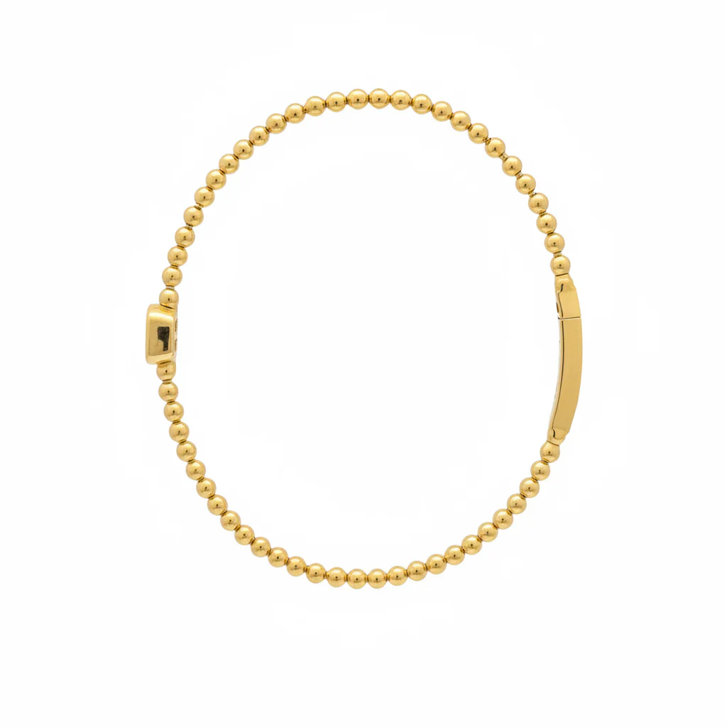 BNB68644. 14K Solid Gold Baguette Diamond Beaded Bangle - Image 4