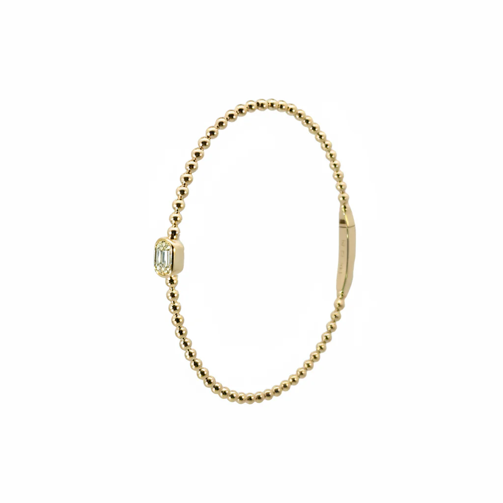 BNB68644. 14K Solid Gold Baguette Diamond Beaded Bangle - Image 5