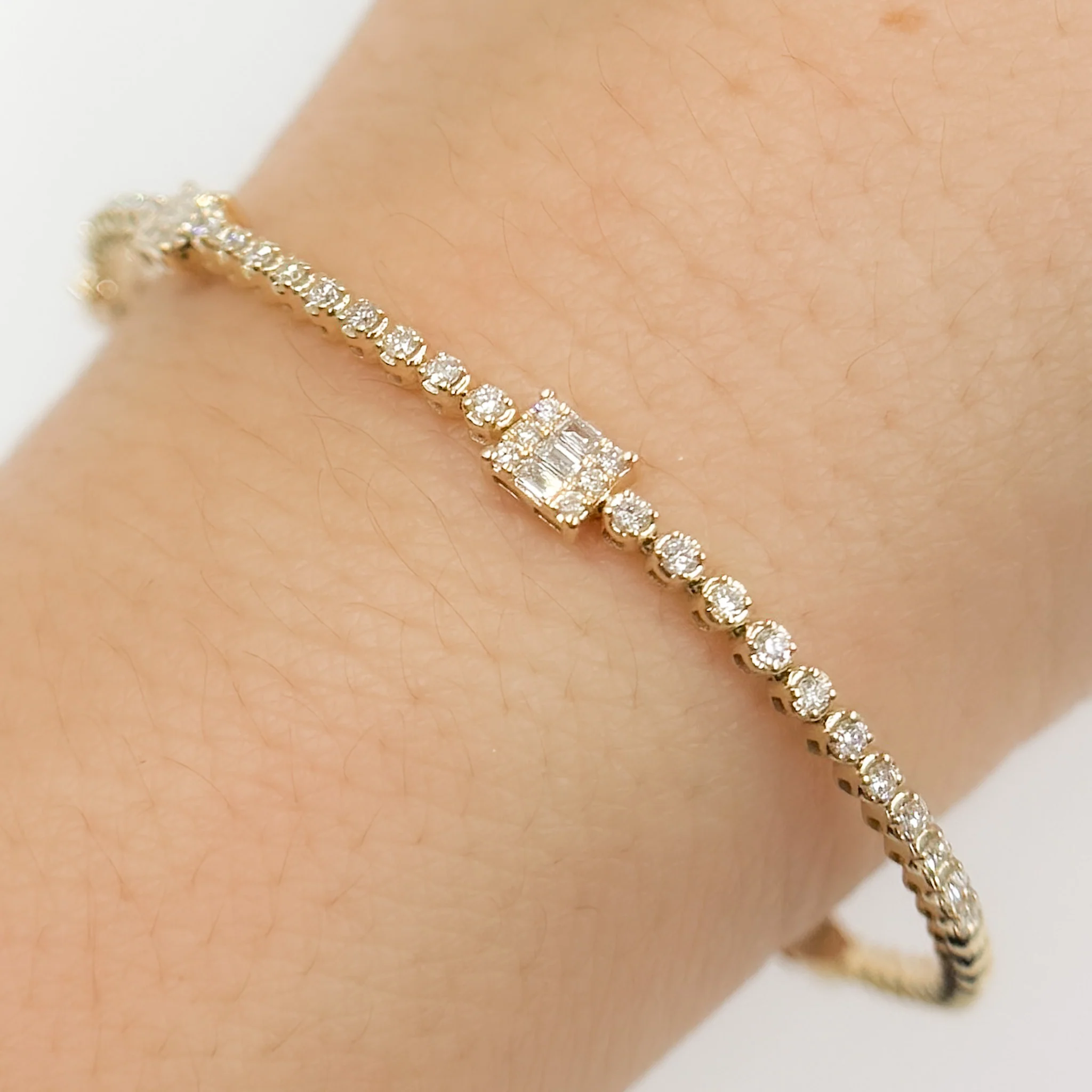BNG68579. 14K Yellow Solid Gold Diamond Bangle - Image 2