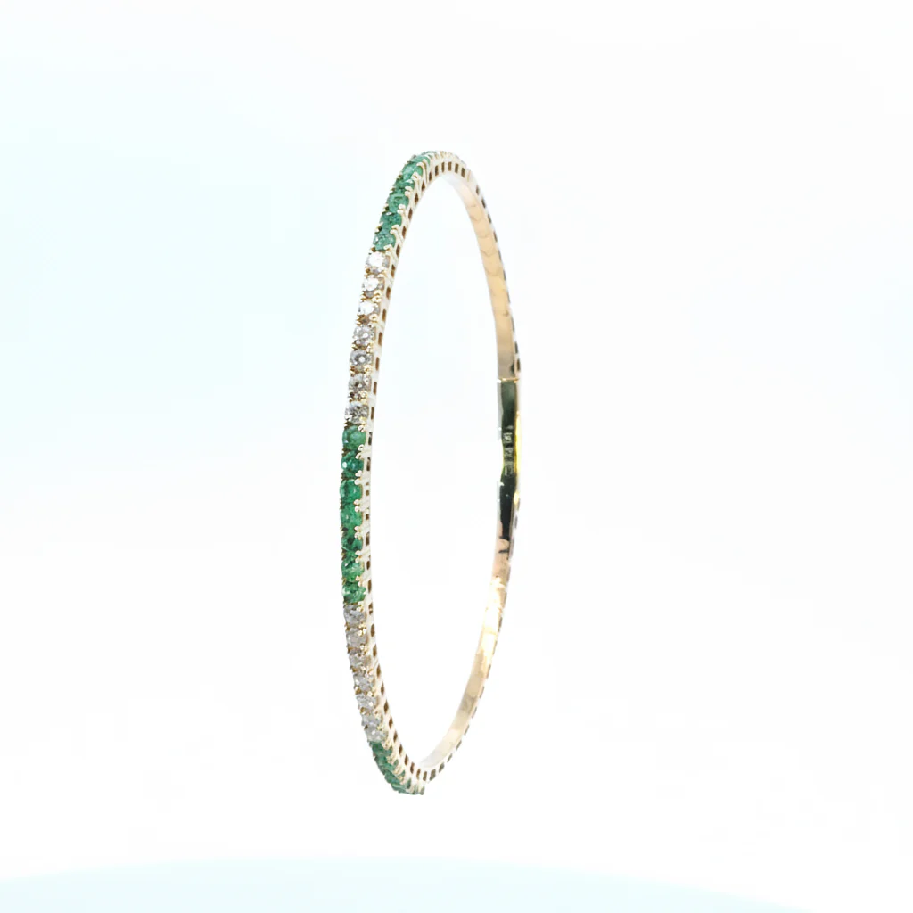 BNH68545. 14K Solid Yellow Gold Diamond and Gemstone Bangle - Image 15