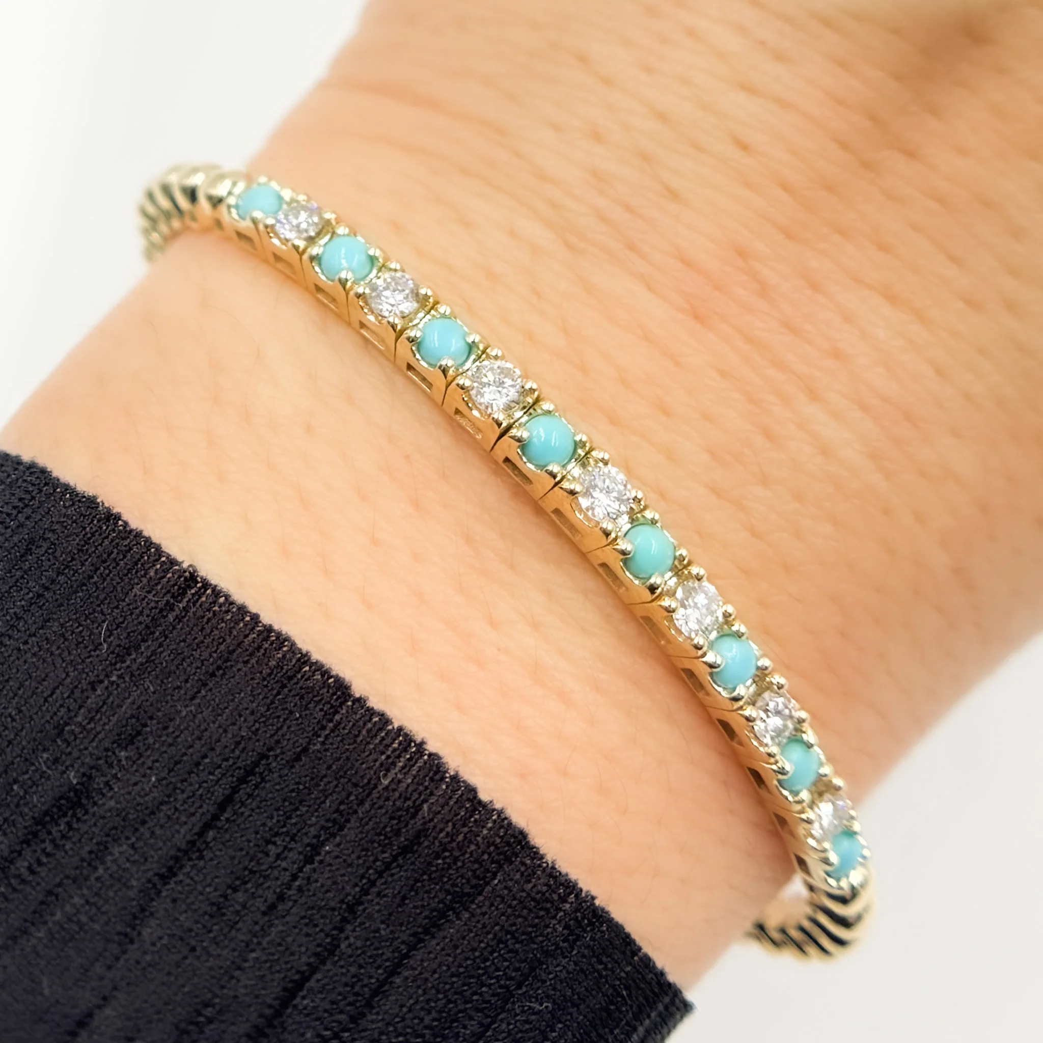 BNI68561. 14K Solid Yellow Gold Gemstone and Diamond Fancy Bangle