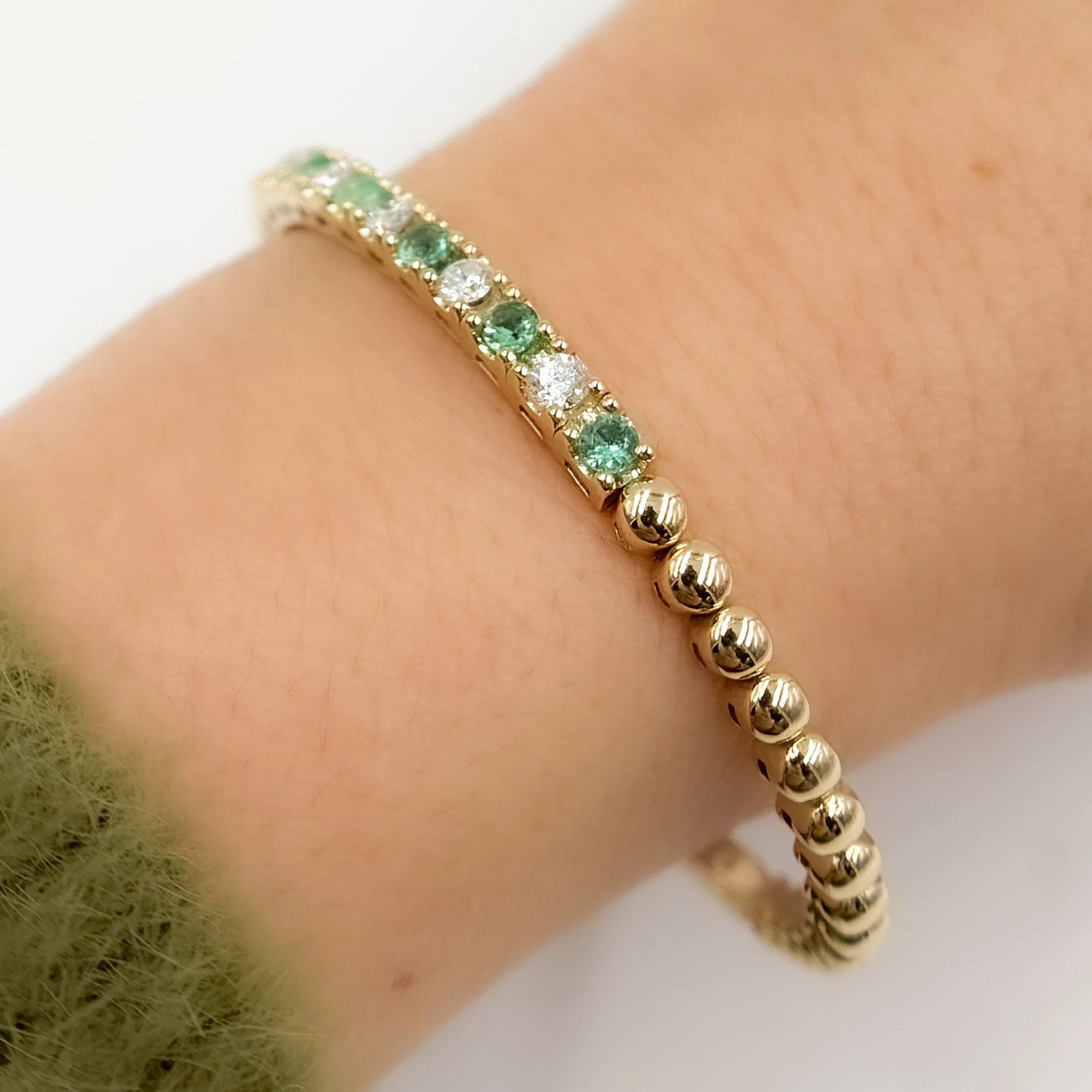 BNI68561. 14K Solid Yellow Gold Gemstone and Diamond Fancy Bangle - Image 9