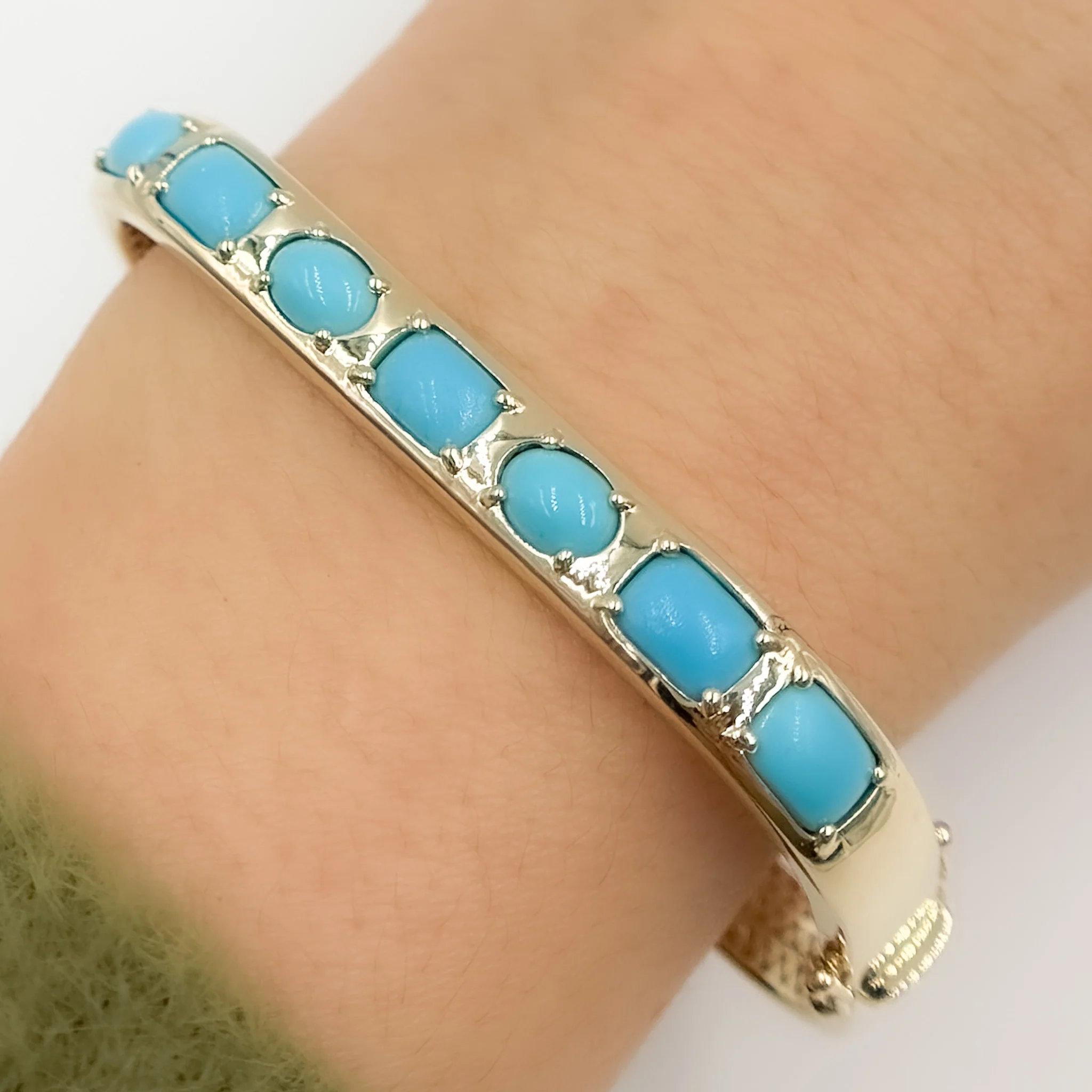 BNZ68318TQ. 14k Solid Gold Square Turquoise Bangle