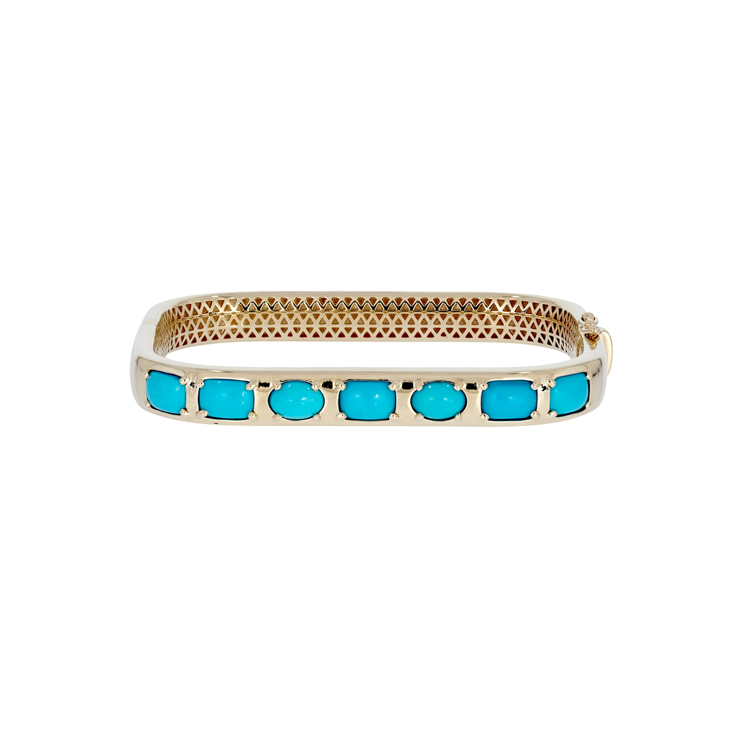 BNZ68318TQ. 14k Solid Gold Square Turquoise Bangle - Image 3
