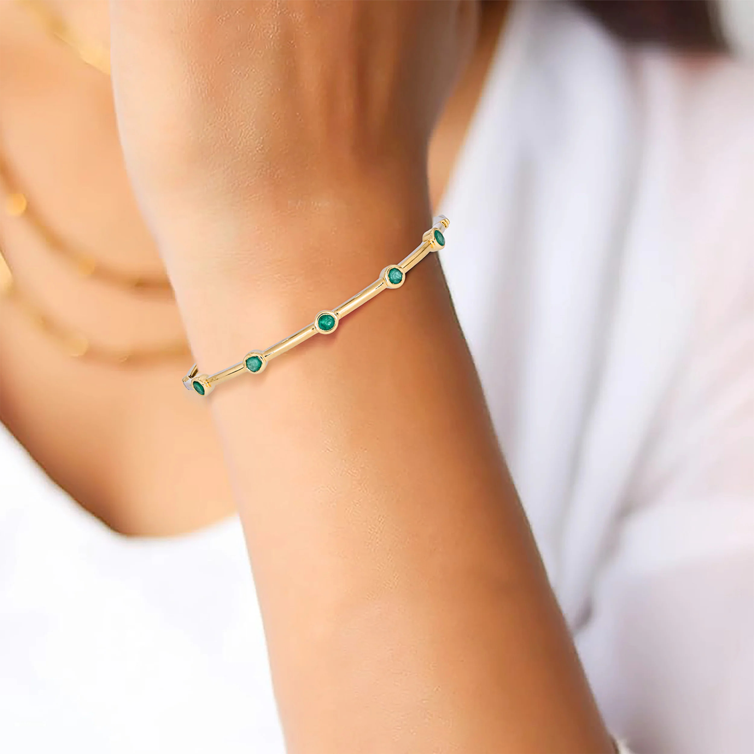 BNZ68414. 14K Solid Yellow Gold and Gemstone Bangle - Image 4