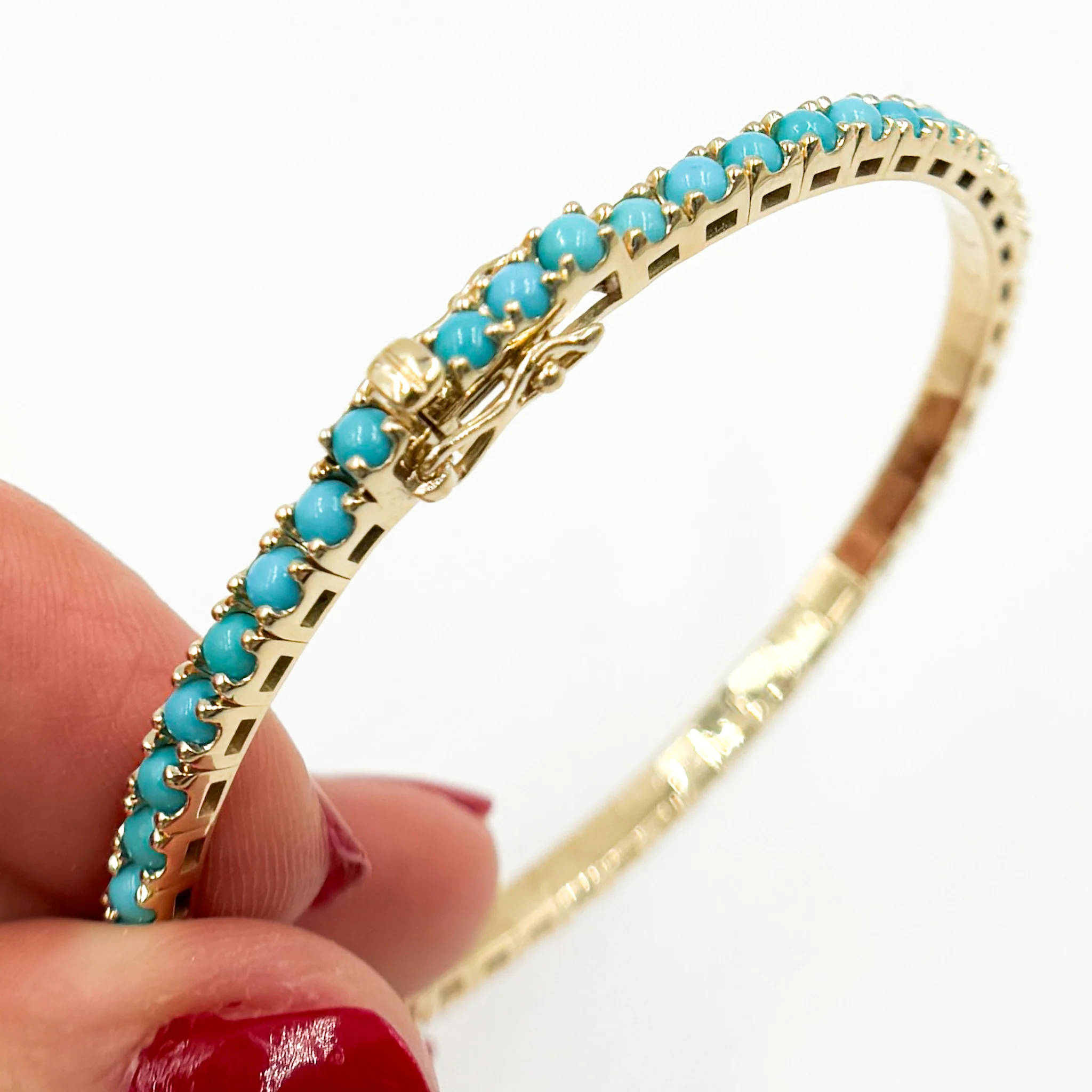 BNZ68424TQ. 14K Solid Yellow Gold Turquoise Bangle - Image 5