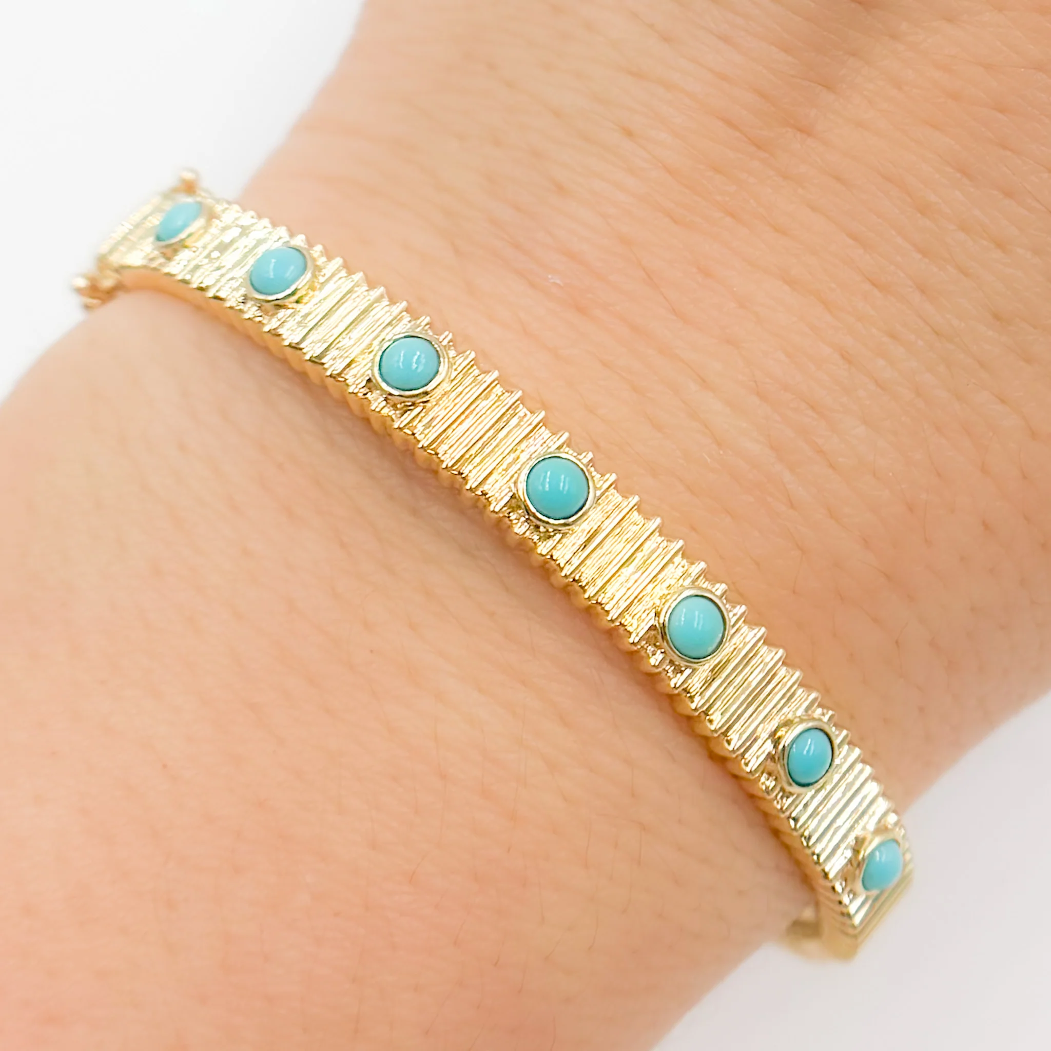 BNZ68428TQ. 14k Solid Gold Gemstone Bangle - Image 2