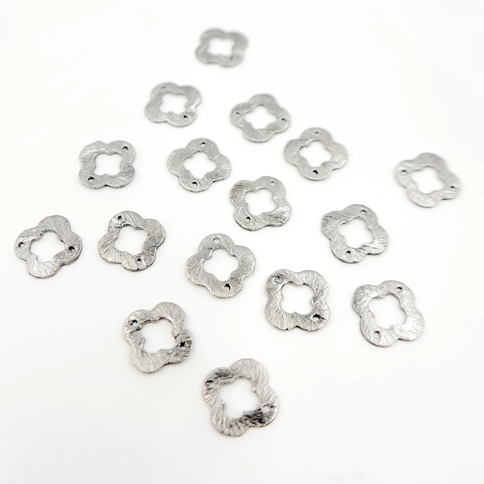 BRBS17. 10MM Black Rhodium Sterling Silver Brushed Flower Connector - Image 3