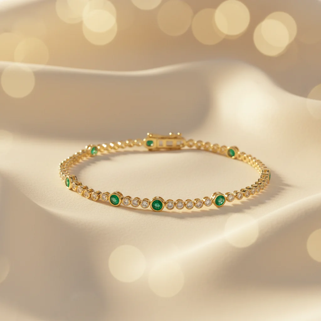 BTL65393EM. 14k Solid Gold Diamond and Gemstone Tennis Bracelet - Image 3