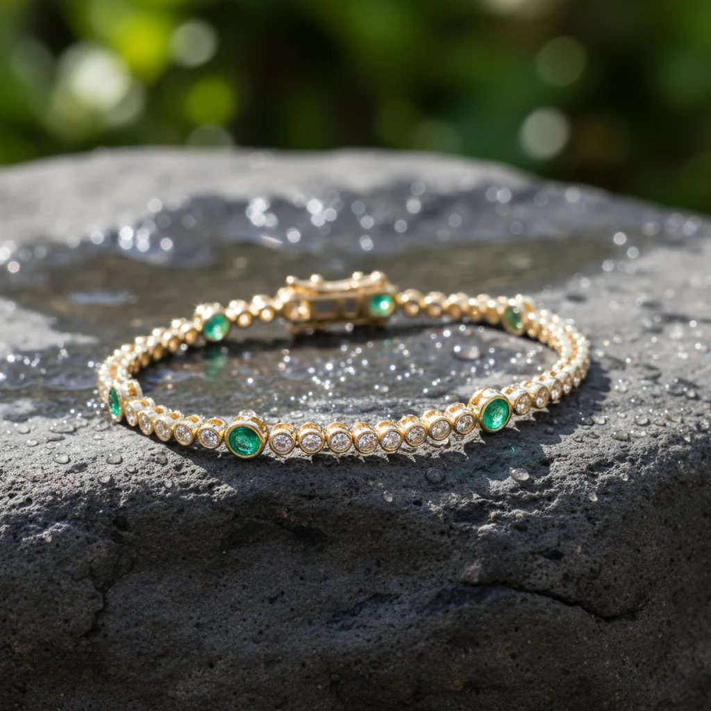 BTL65393EM. 14k Solid Gold Diamond and Gemstone Tennis Bracelet - Image 5