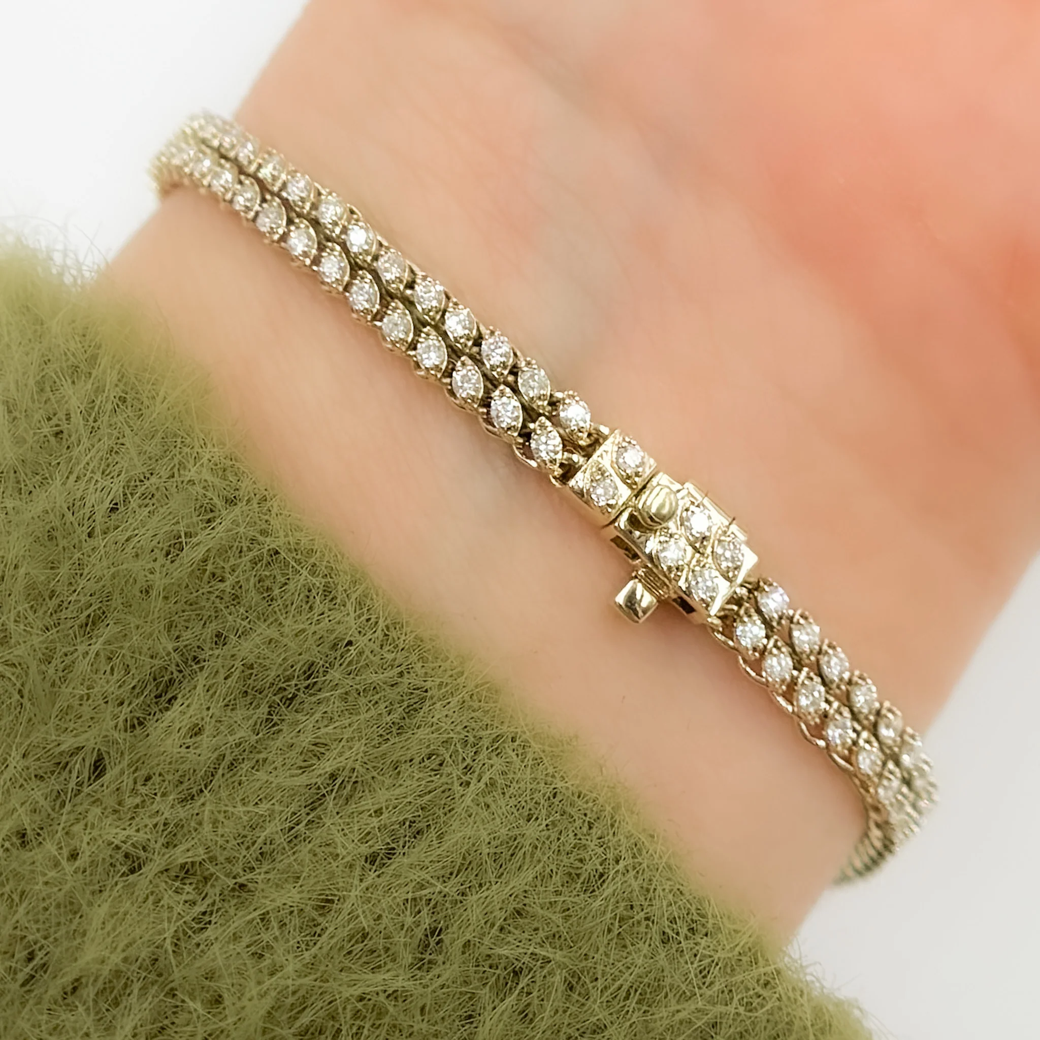 BTP65177. 14K Solid Yellow Gold Diamond Tennis Bracelet - Image 3