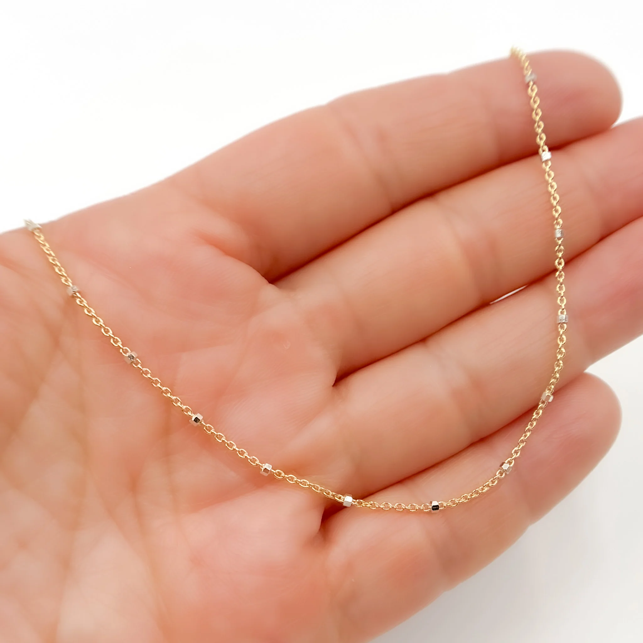Z36GS1F. Gold Plated Sterling Silver Chain with Silver Cubes - Image 3