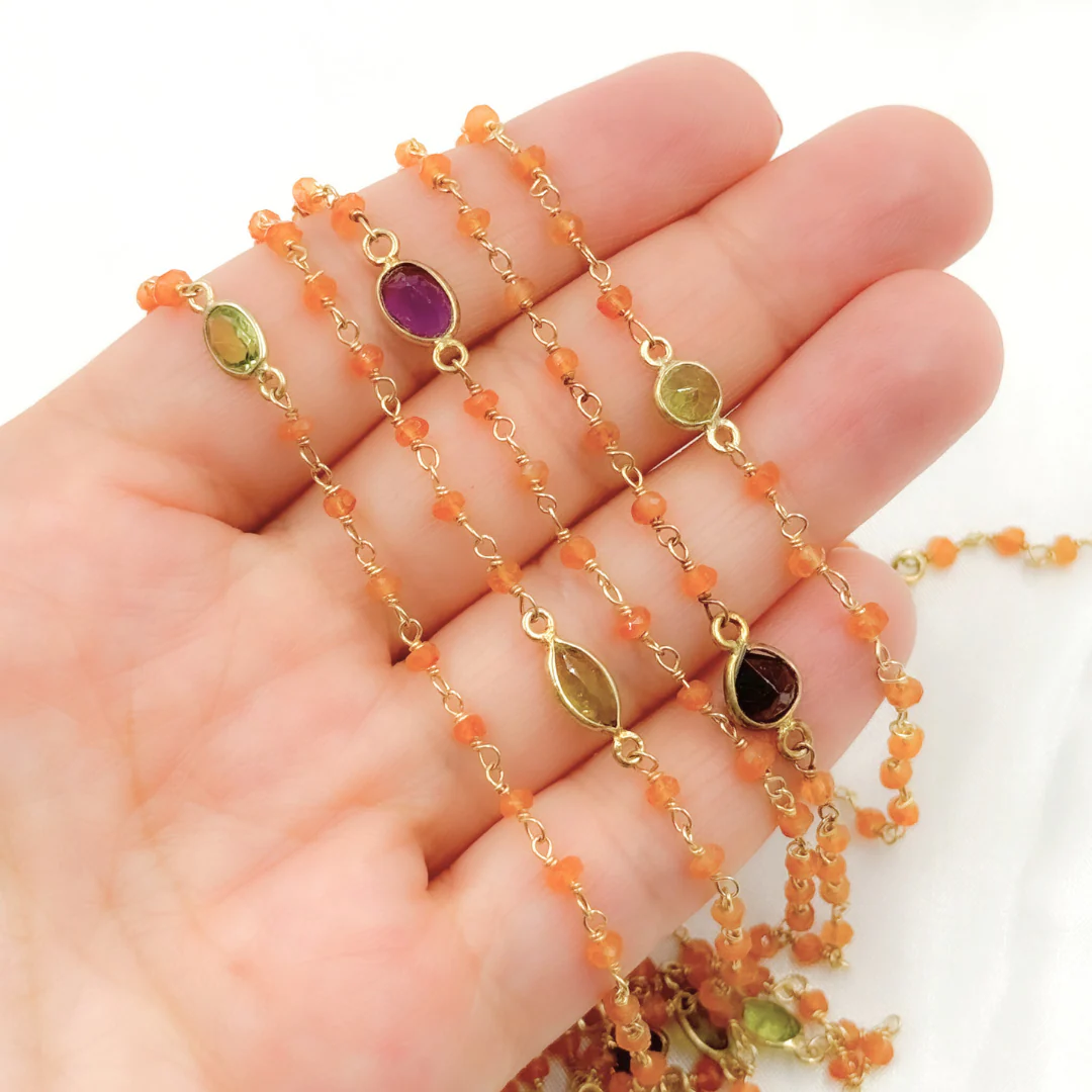 Carnelian & Multi Stone Gold Plated Wire Chain. CAR9 - Image 3