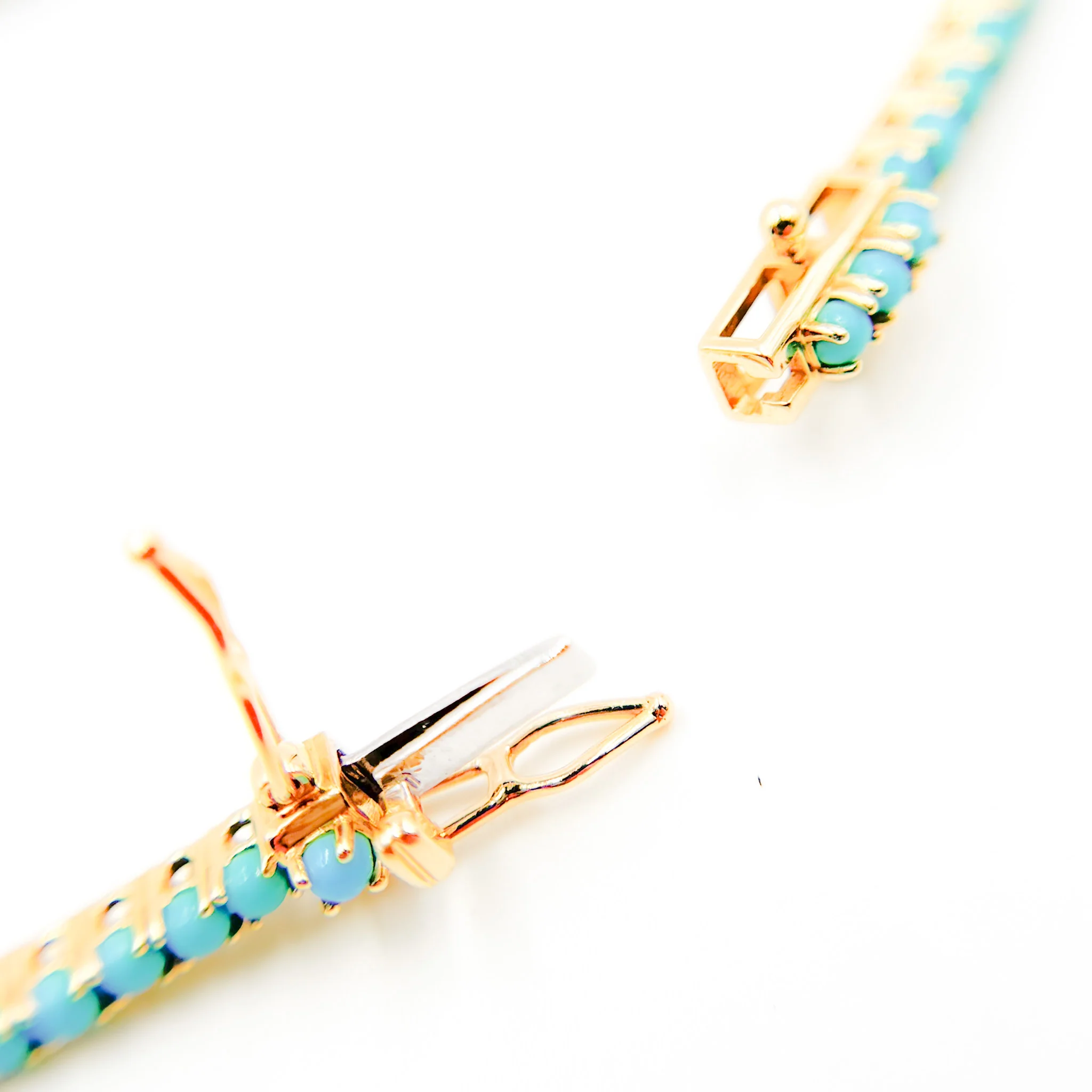 CB96240TQ. 14k Solid Gold Diamond and Turquoise Tennis Bracelet - Image 5