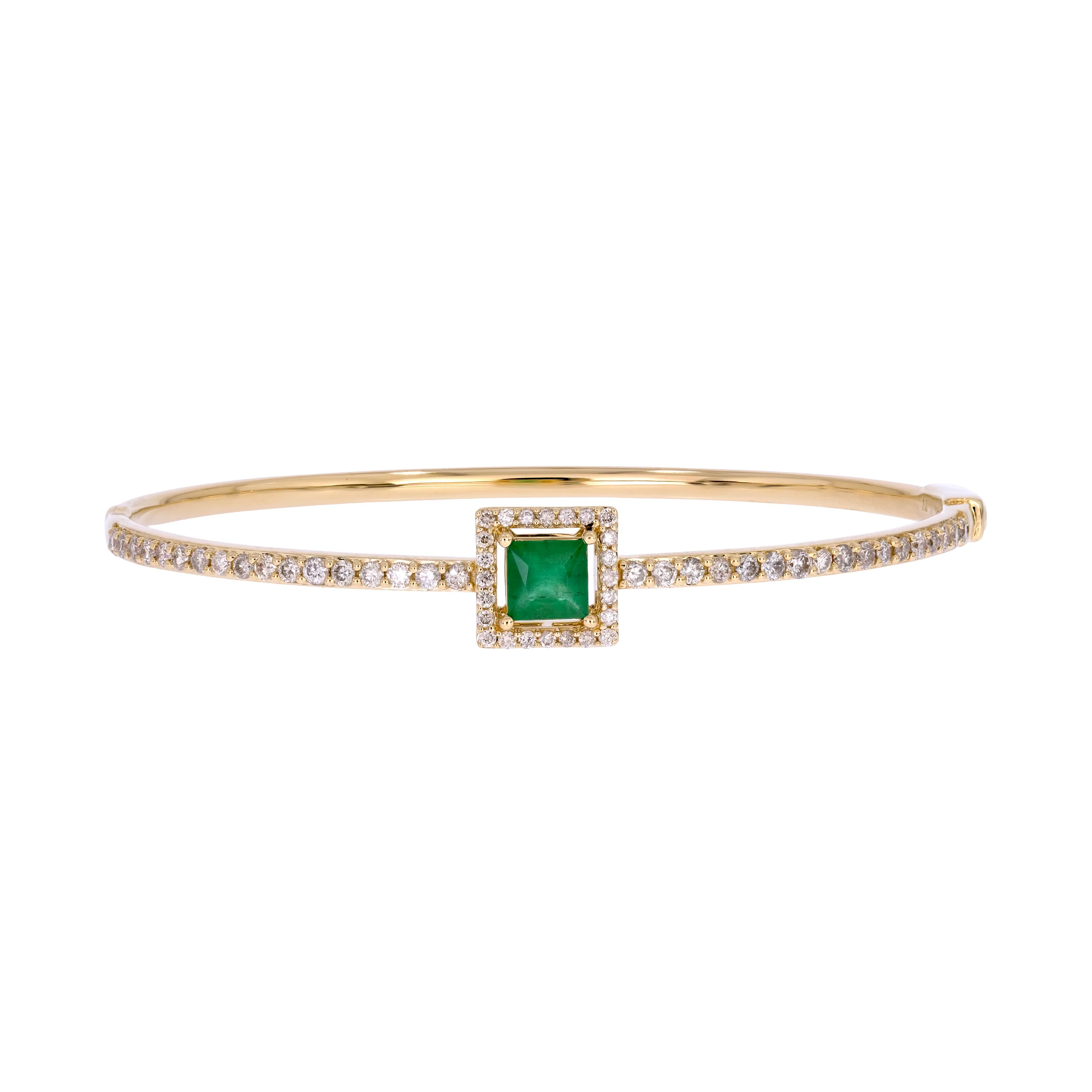 CB96500EM5. 14K Solid Gold Bangle with Diamonds and Emerald