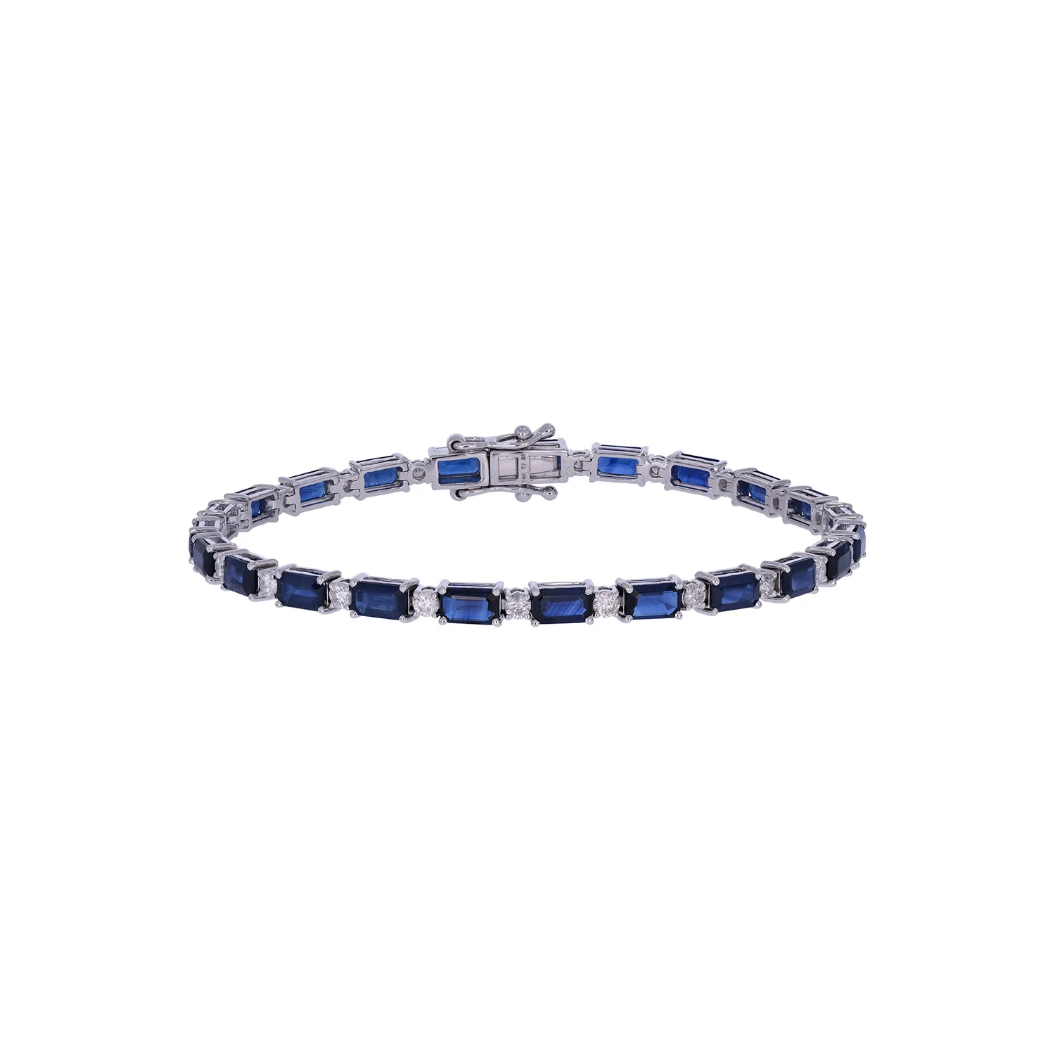 CB97271BS5X3. 14K Solid White Gold Diamond and Blue Sapphire Bracelet - Image 3