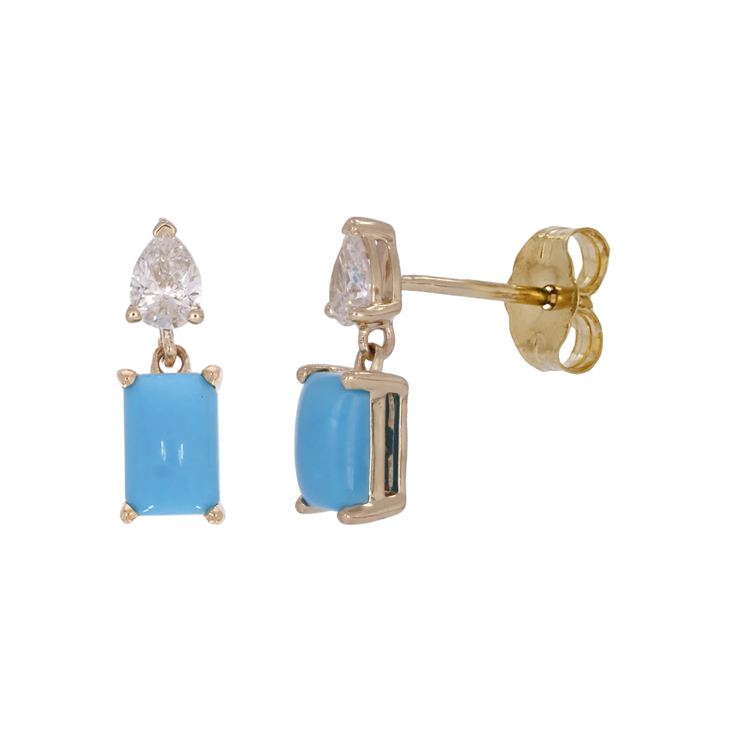 CE95814TQ6X4. 14k Solid Yellow Gold Turquoise & Diamond Dangle Studs - Image 2