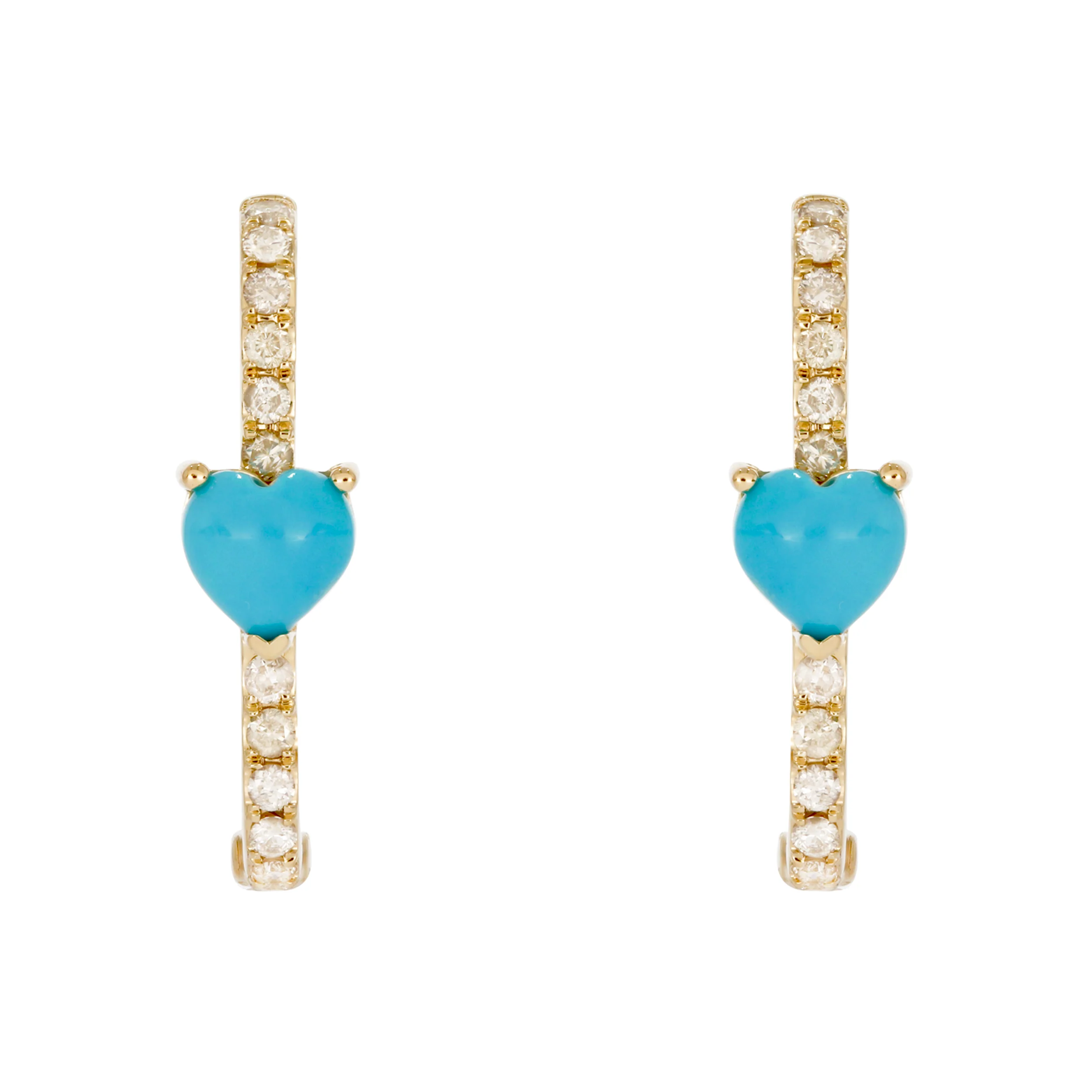 CE96338. 14K Solid Gold Diamond and Gemstone Heart Rectangle Hoops - Image 5