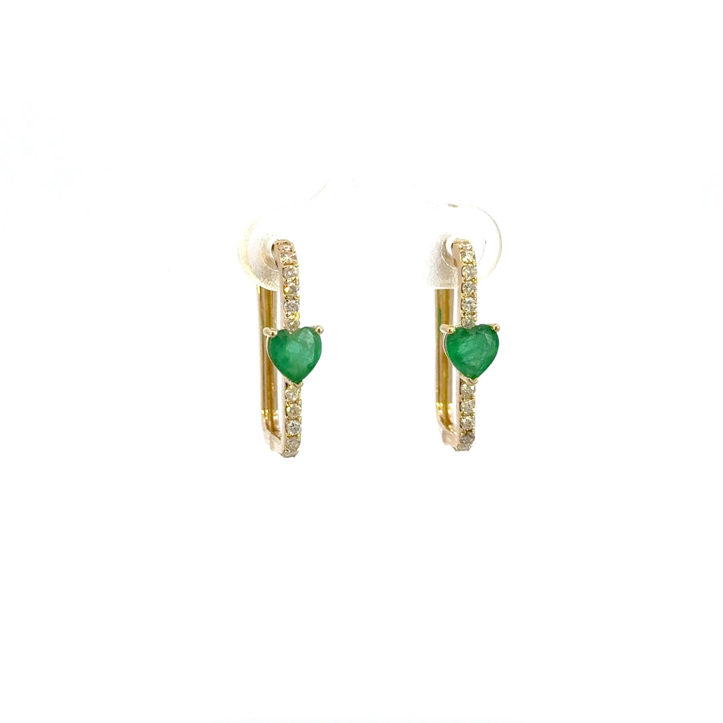 CE96338. 14K Solid Gold Diamond and Gemstone Heart Rectangle Hoops - Image 6