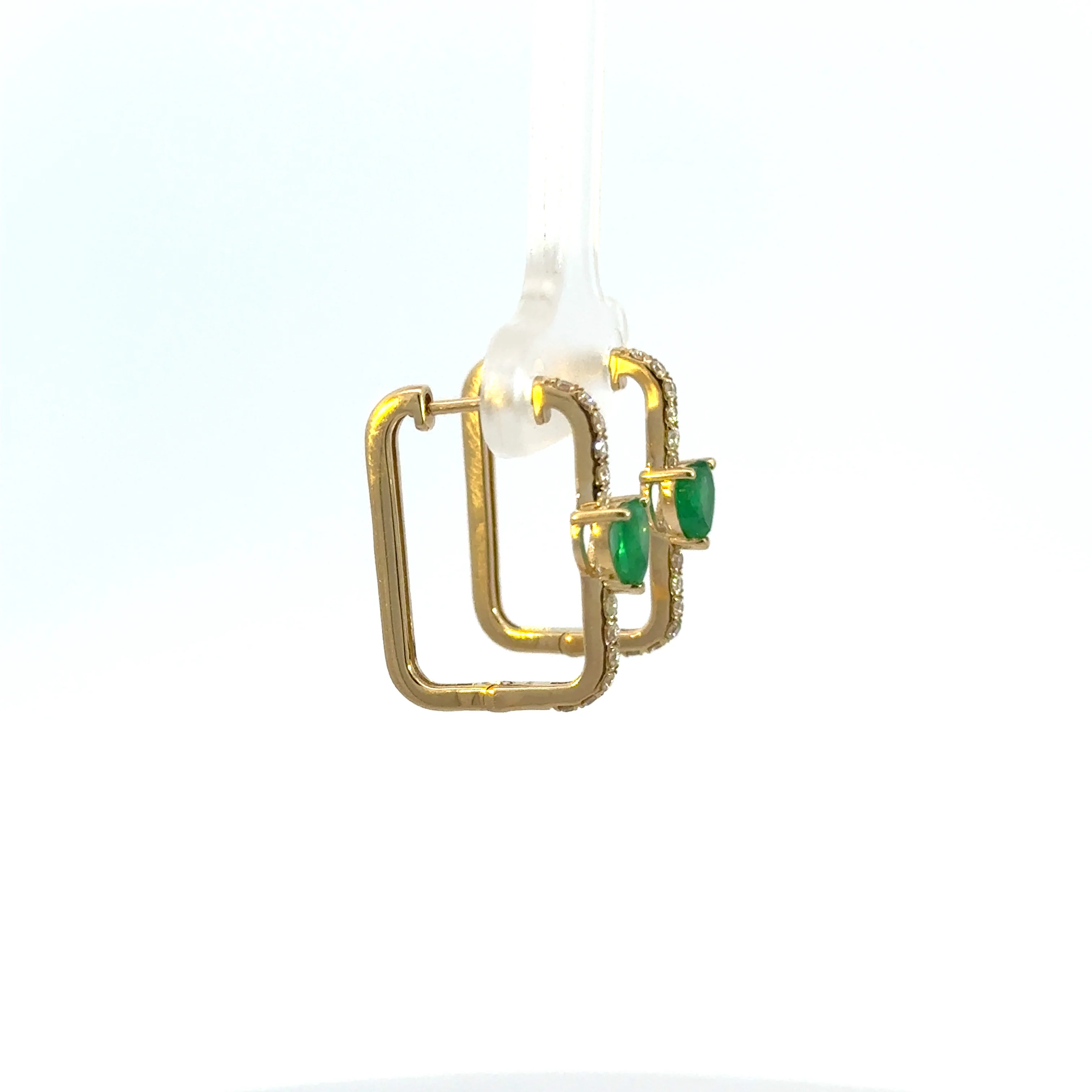 CE96338. 14K Solid Gold Diamond and Gemstone Heart Rectangle Hoops - Image 8