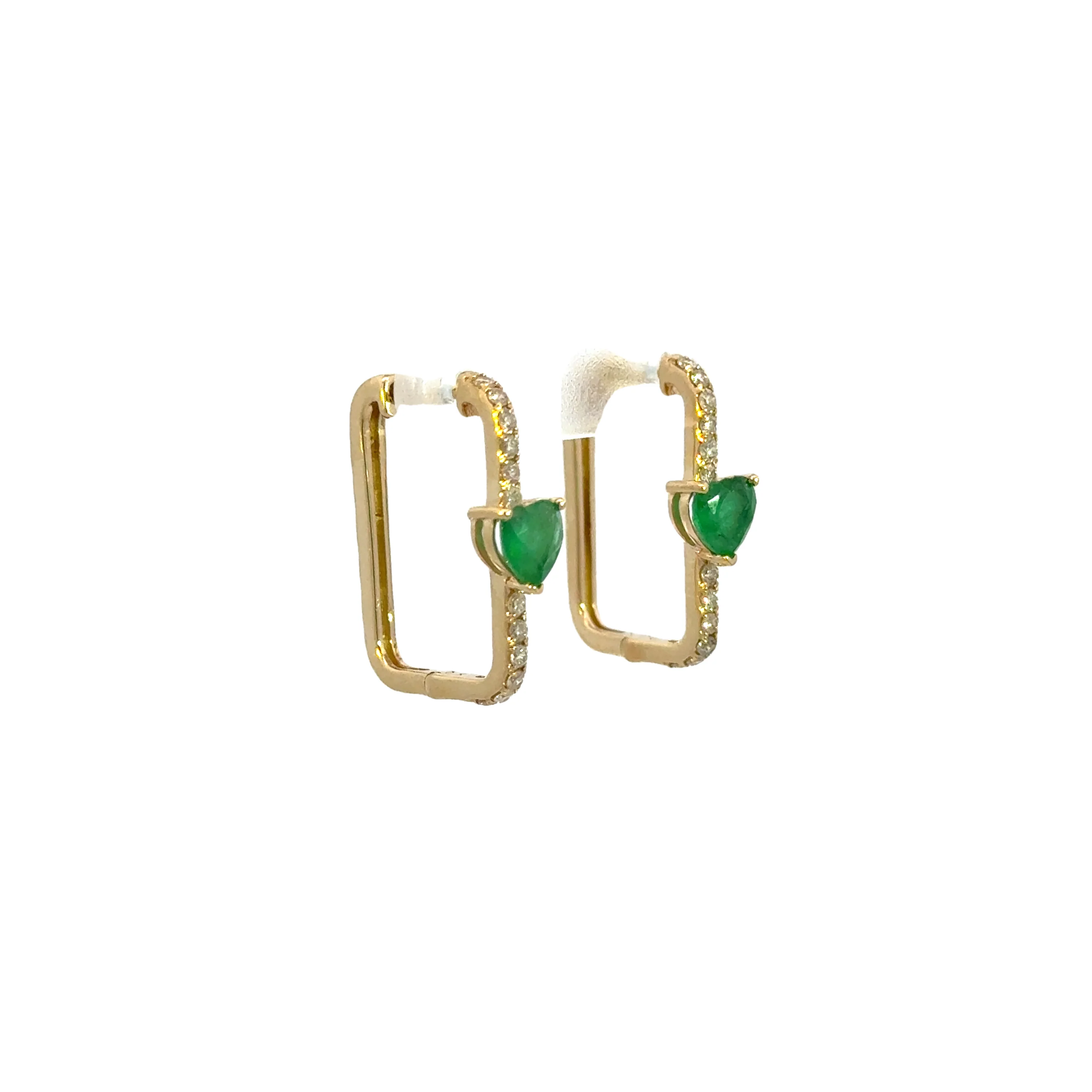CE96338. 14K Solid Gold Diamond and Gemstone Heart Rectangle Hoops - Image 9