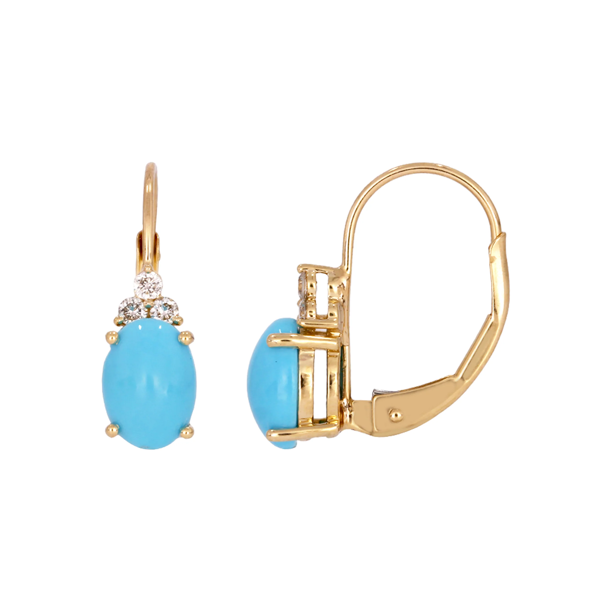CE96524TQ7X5. 14K Solid Gold Diamond and Turquoise Dangle Earrings - Image 3