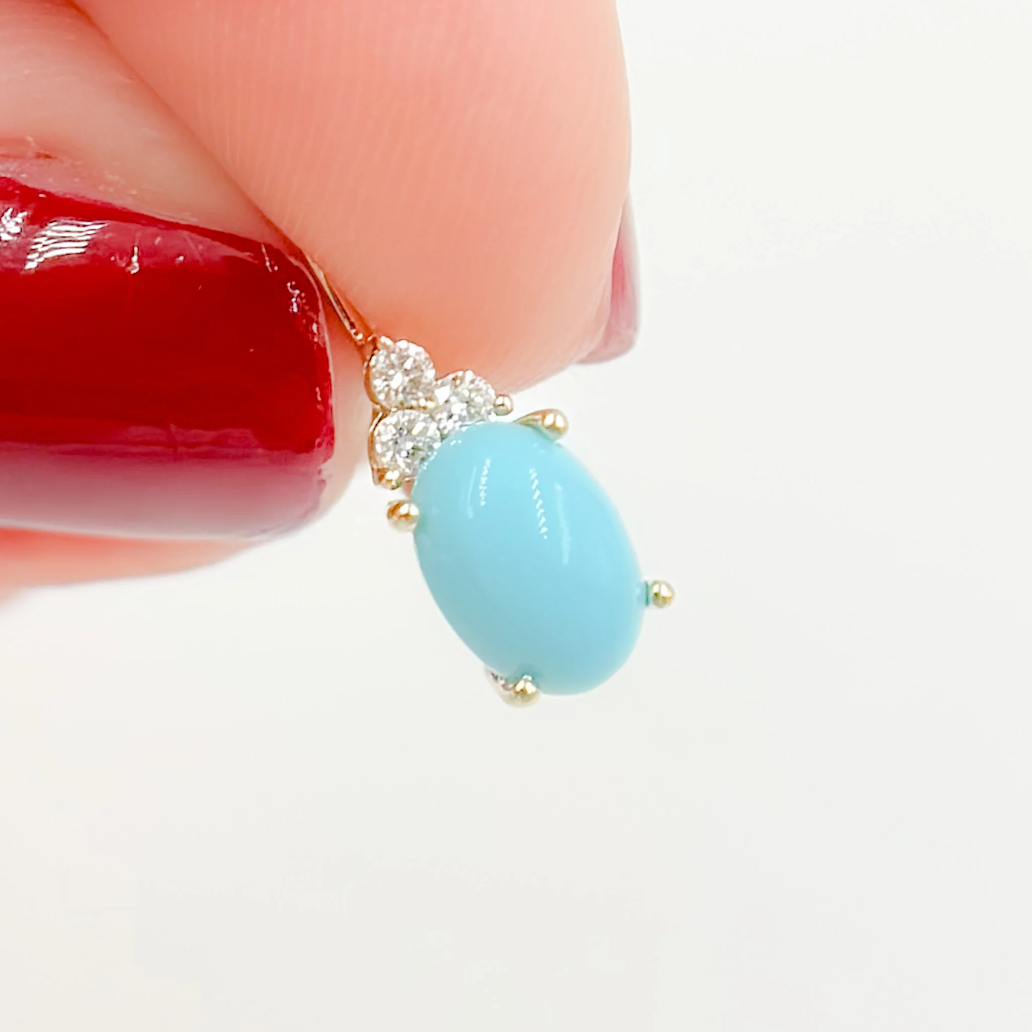 CE96524TQ7X5. 14K Solid Gold Diamond and Turquoise Dangle Earrings - Image 5