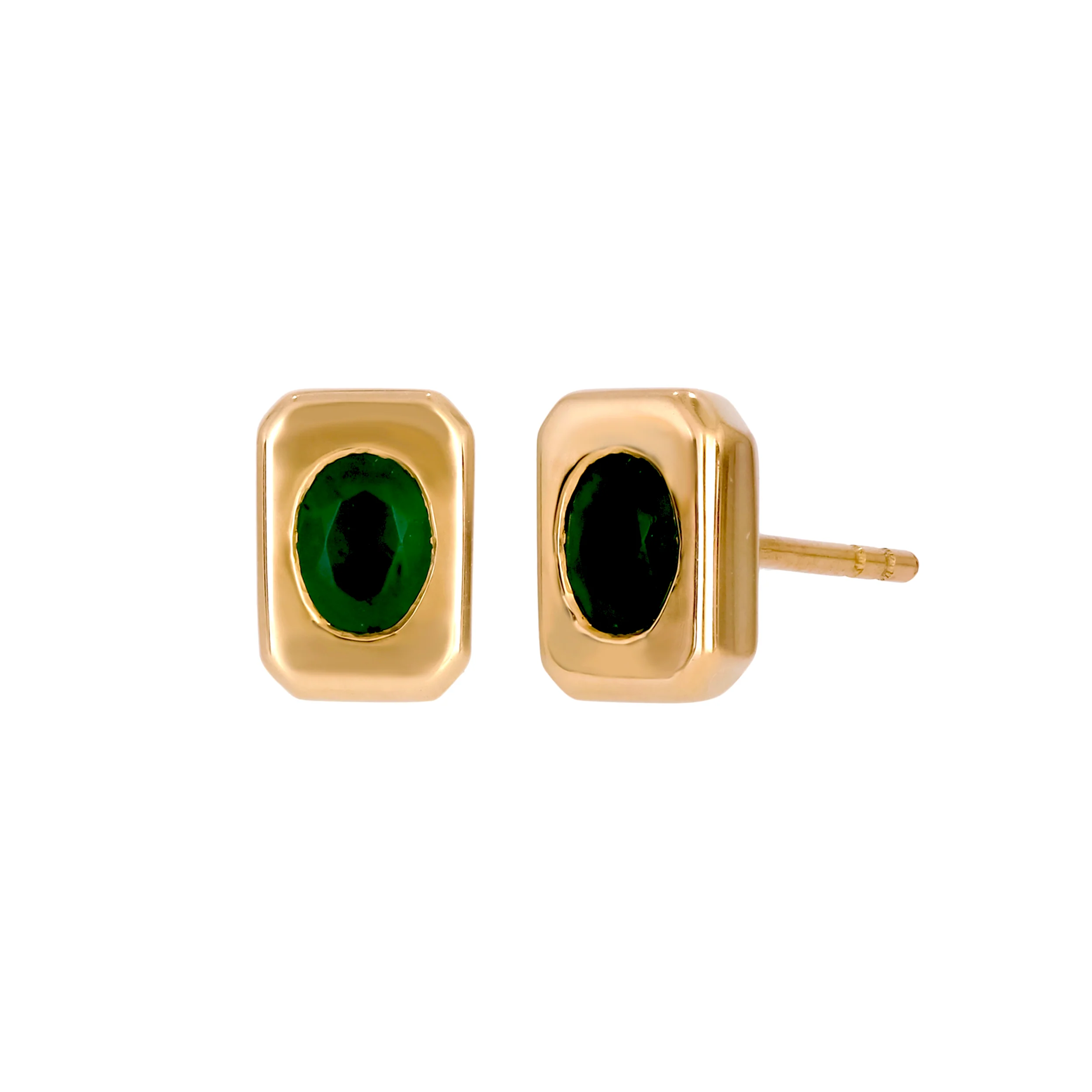 CE96730EM4X3. 14K Solid Gold Emerald Rectangular Stud Earrings
