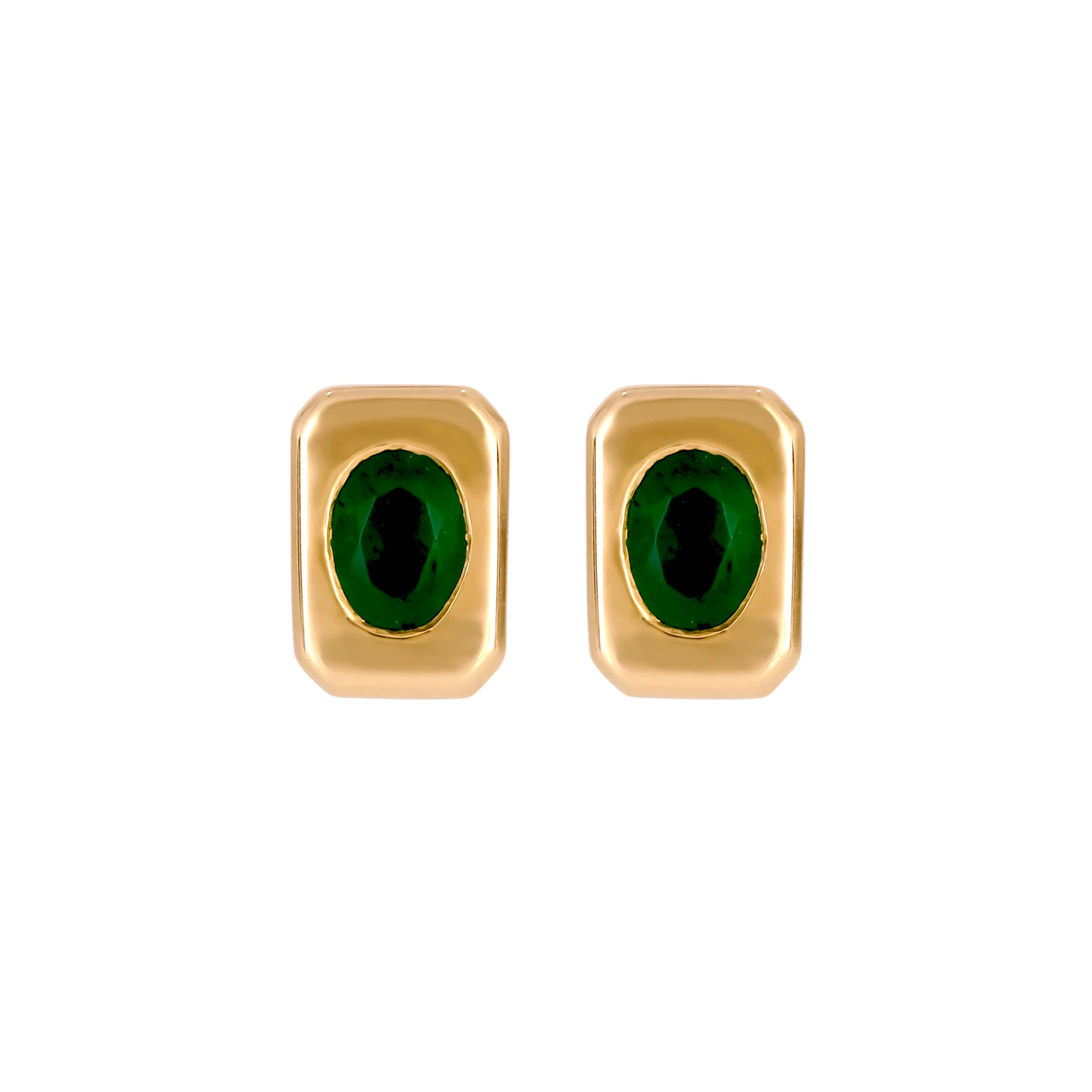 CE96730EM4X3. 14K Solid Gold Emerald Rectangular Stud Earrings - Image 3