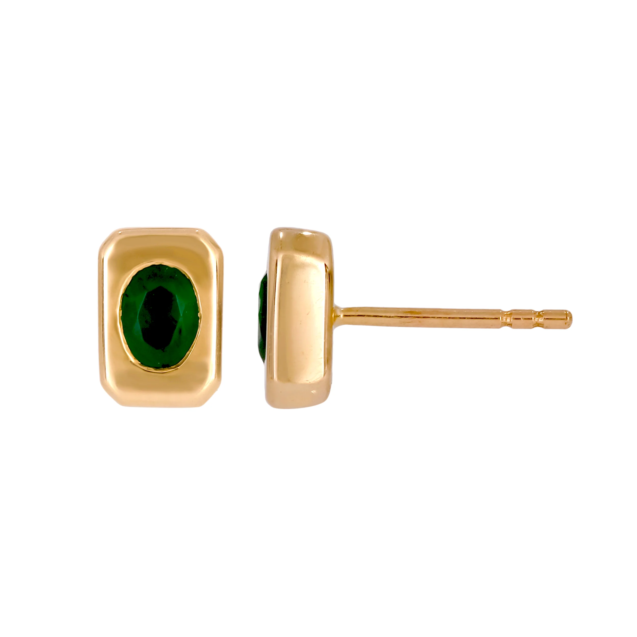 CE96730EM4X3. 14K Solid Gold Emerald Rectangular Stud Earrings - Image 4
