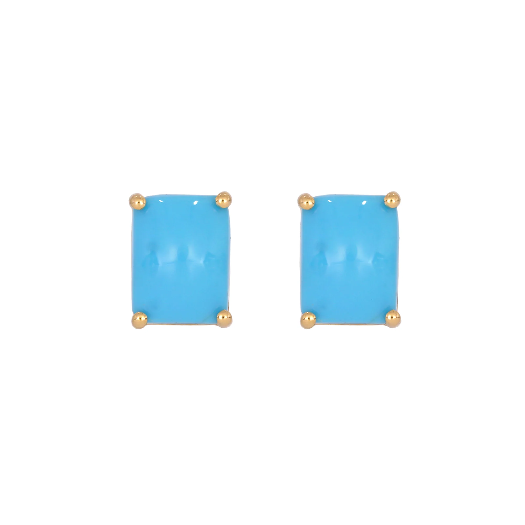 CE96806TQ8X6. 14K Solid Yellow Gold Turquoise Rectangle Stud Earring - Image 3