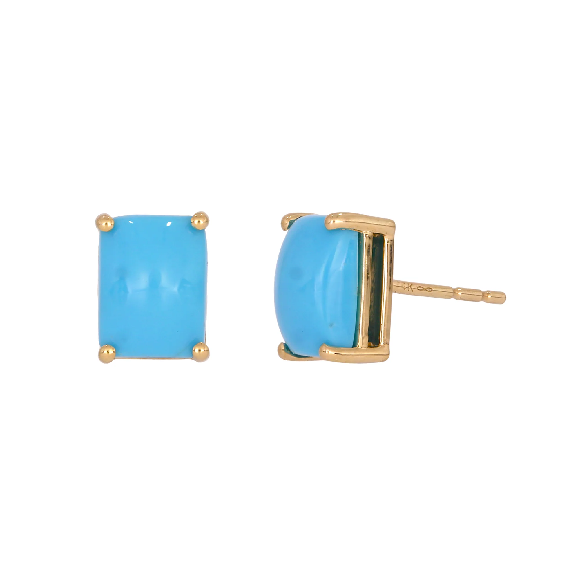 CE96806TQ8X6. 14K Solid Yellow Gold Turquoise Rectangle Stud Earring - Image 5