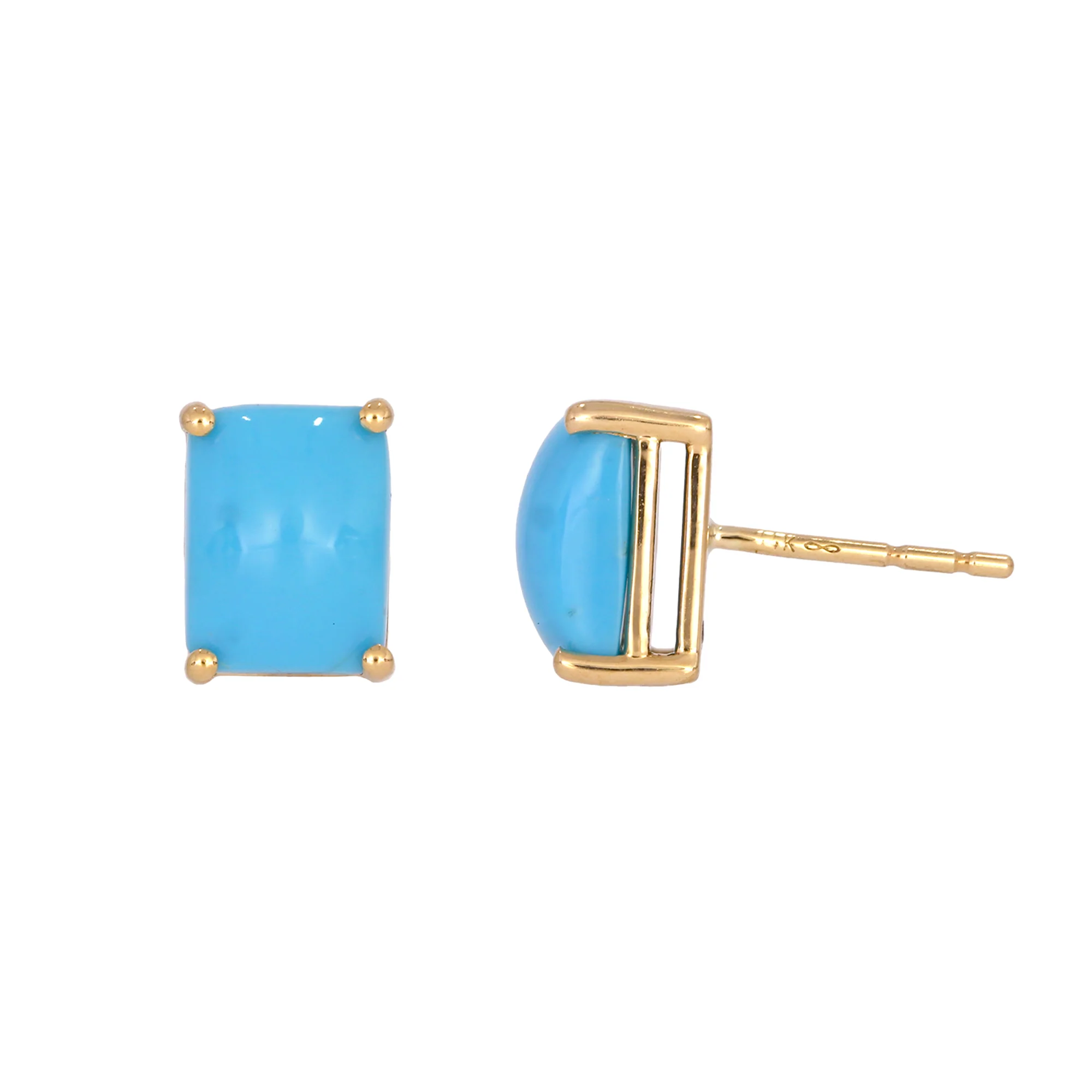 CE96806TQ8X6. 14K Solid Yellow Gold Turquoise Rectangle Stud Earring - Image 6