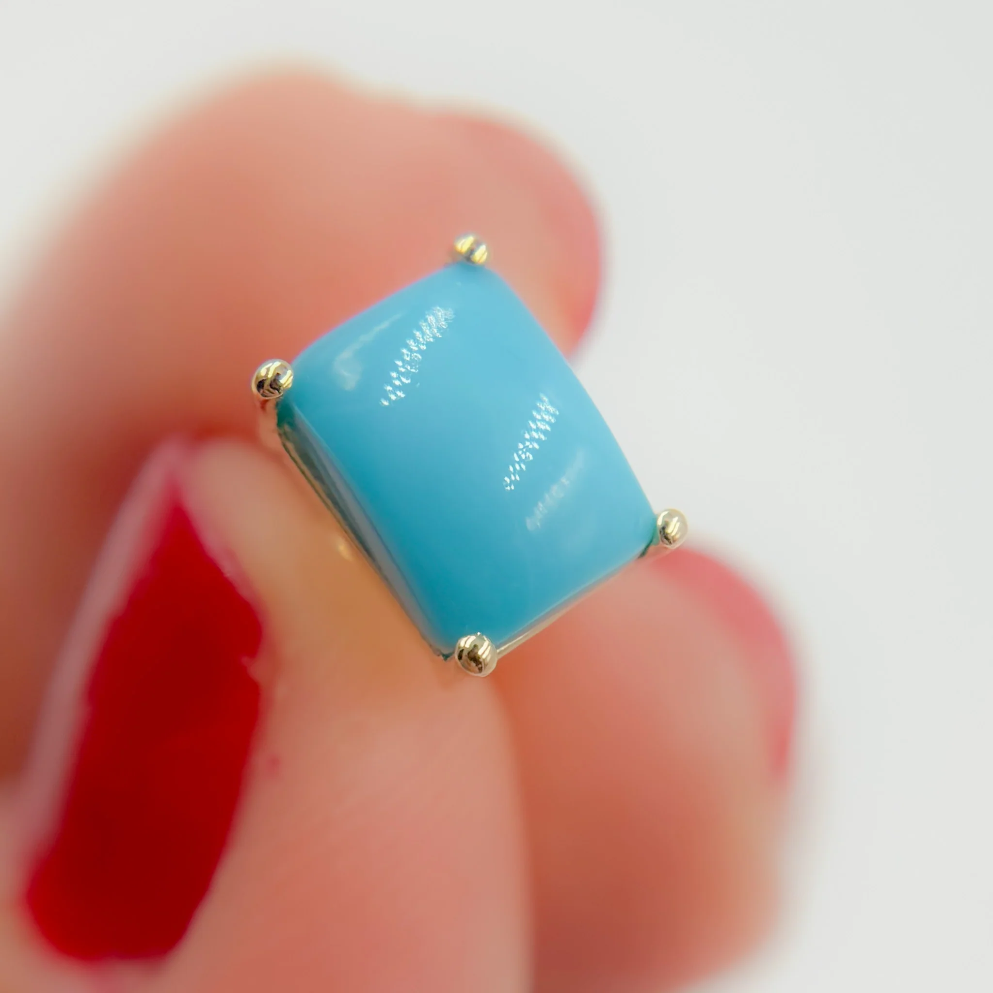 CE96806TQ8X6. 14K Solid Yellow Gold Turquoise Rectangle Stud Earring - Image 8