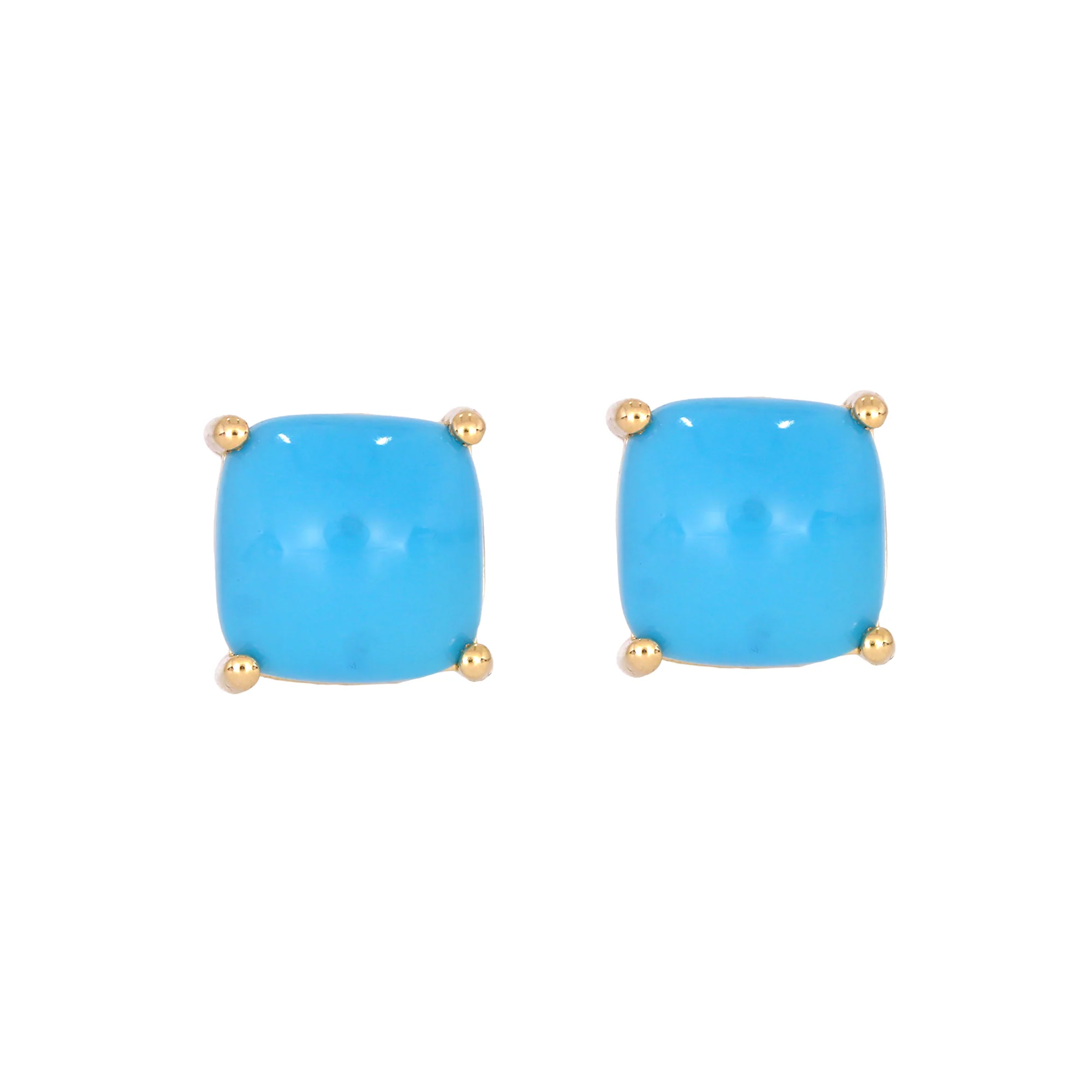 CE96807TQ8. 14K Solid Yellow Gold Turquoise Square Stud Earring - Image 2