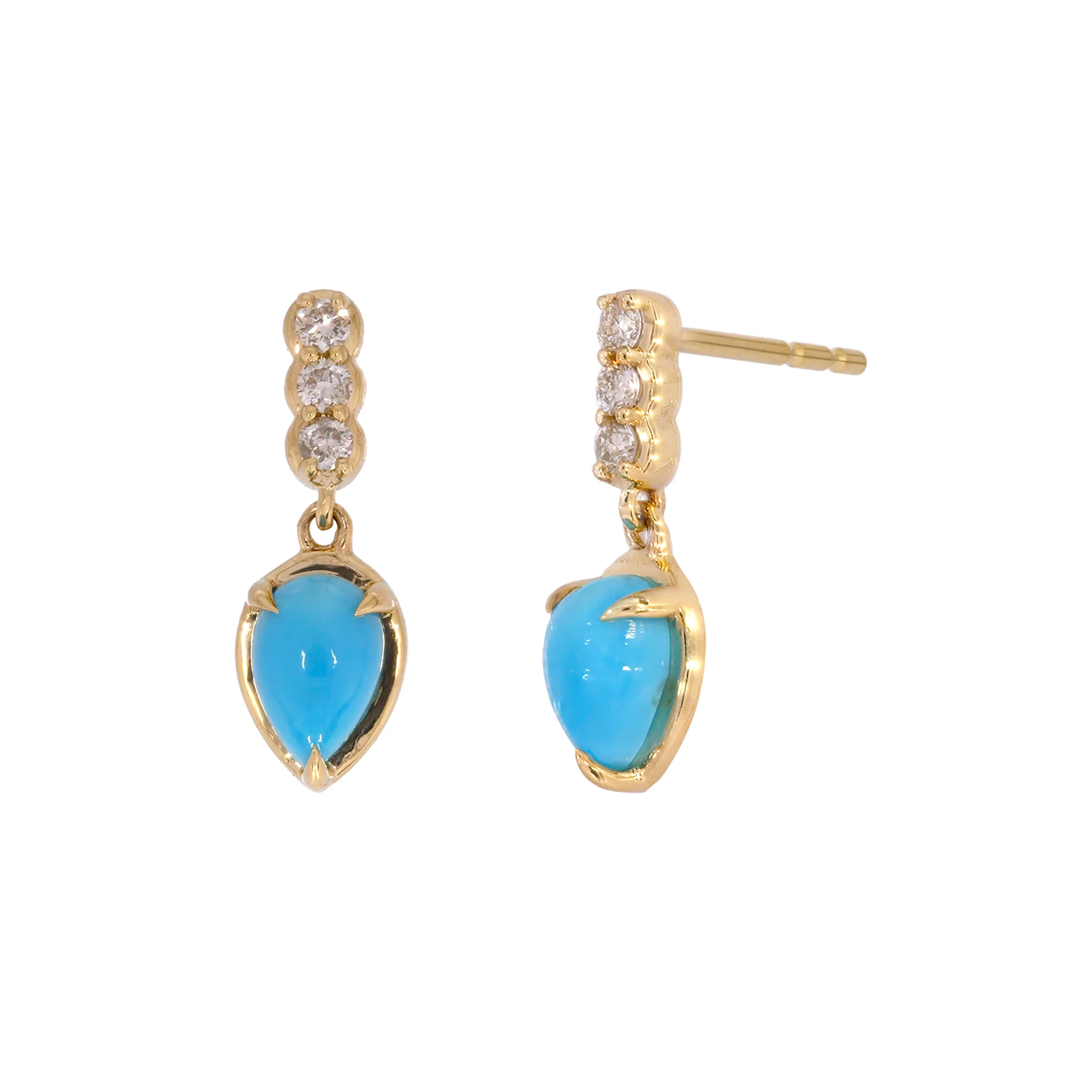 CE96808TQ6X4. 14K Solid Gold Diamonds and Turquoise Drop Dangle Earrings - Image 3
