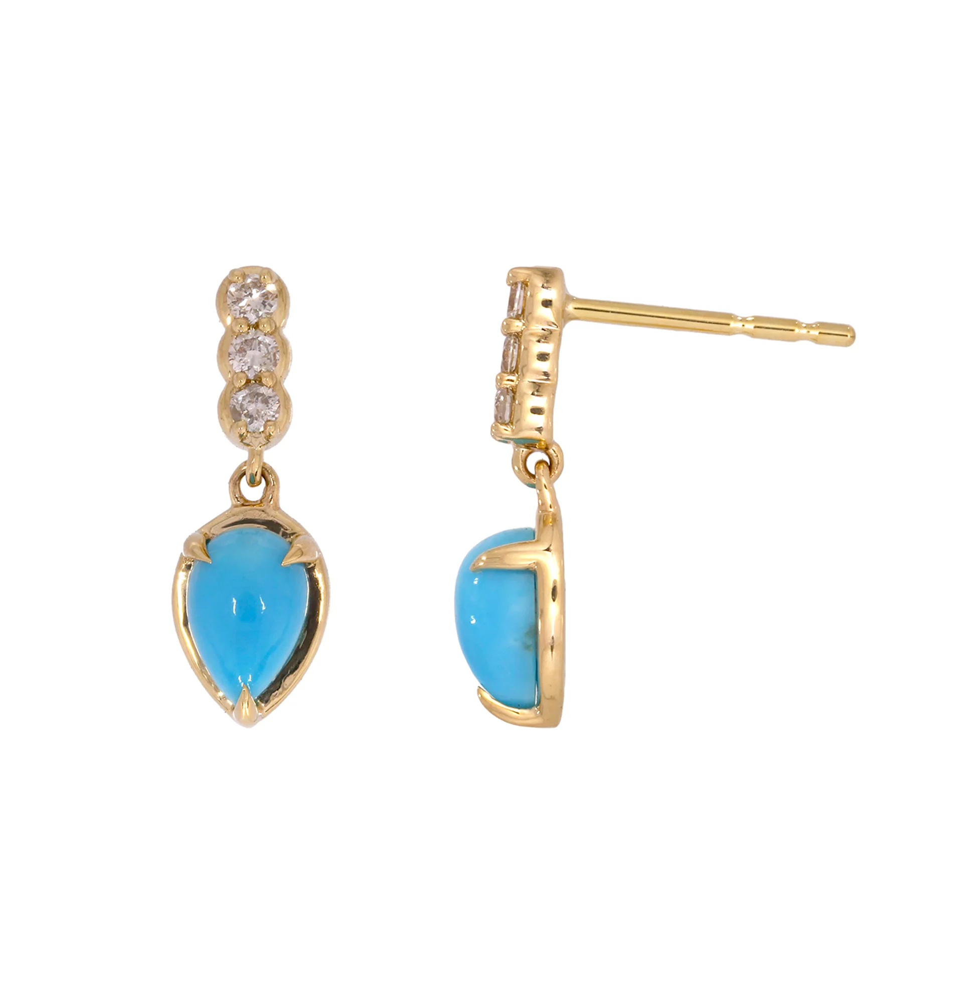 CE96808TQ6X4. 14K Solid Gold Diamonds and Turquoise Drop Dangle Earrings - Image 4