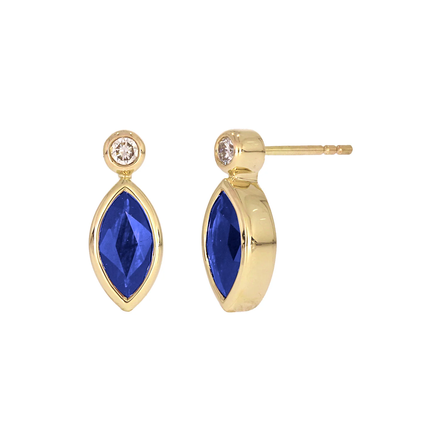 CE97070. 14K Solid Yellow Gold Diamond and Gemstone Marquise Stud Earring - Image 10