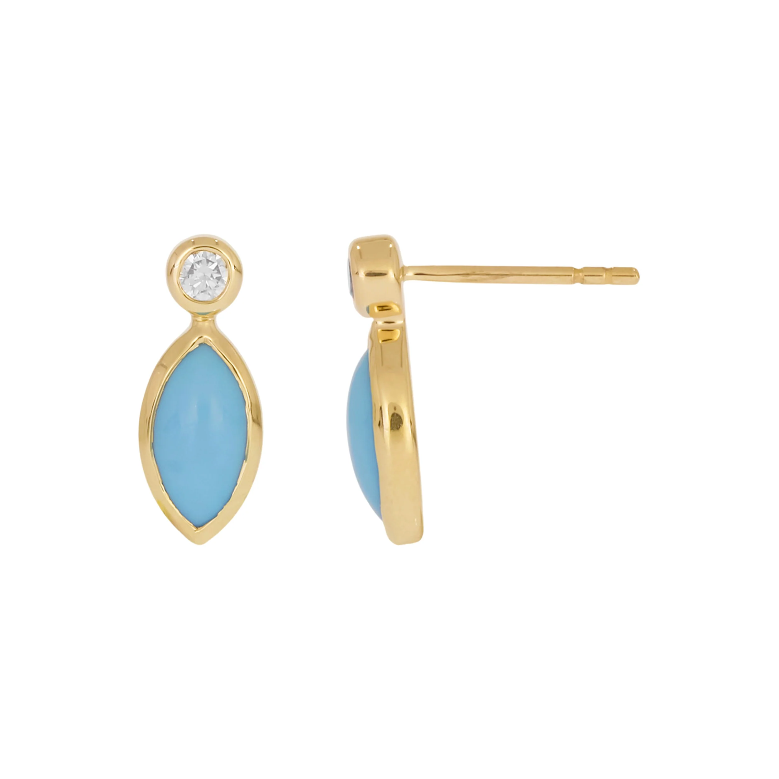 CE97070. 14K Solid Yellow Gold Diamond and Gemstone Marquise Stud Earring - Image 3