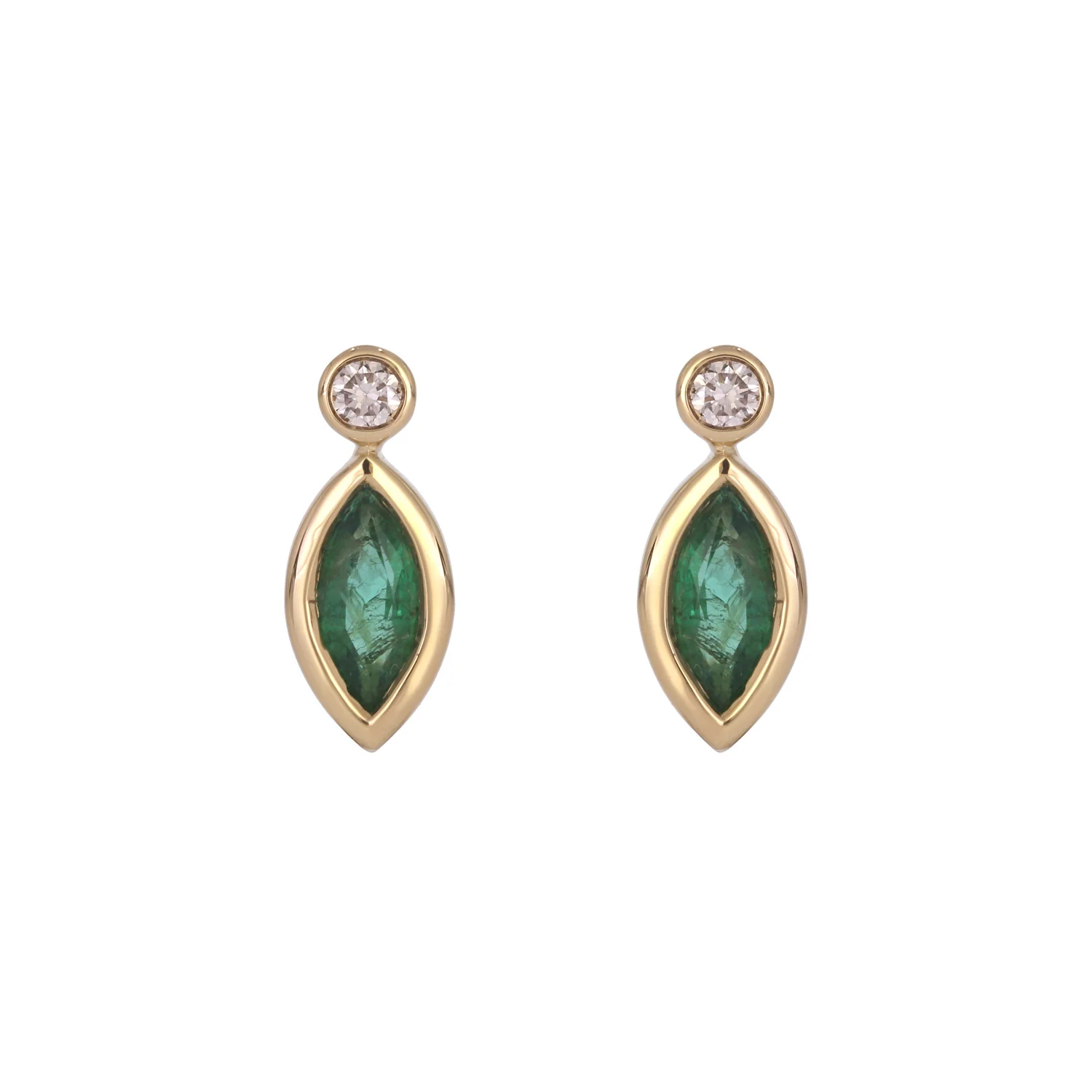 CE97070. 14K Solid Yellow Gold Diamond and Gemstone Marquise Stud Earring - Image 5