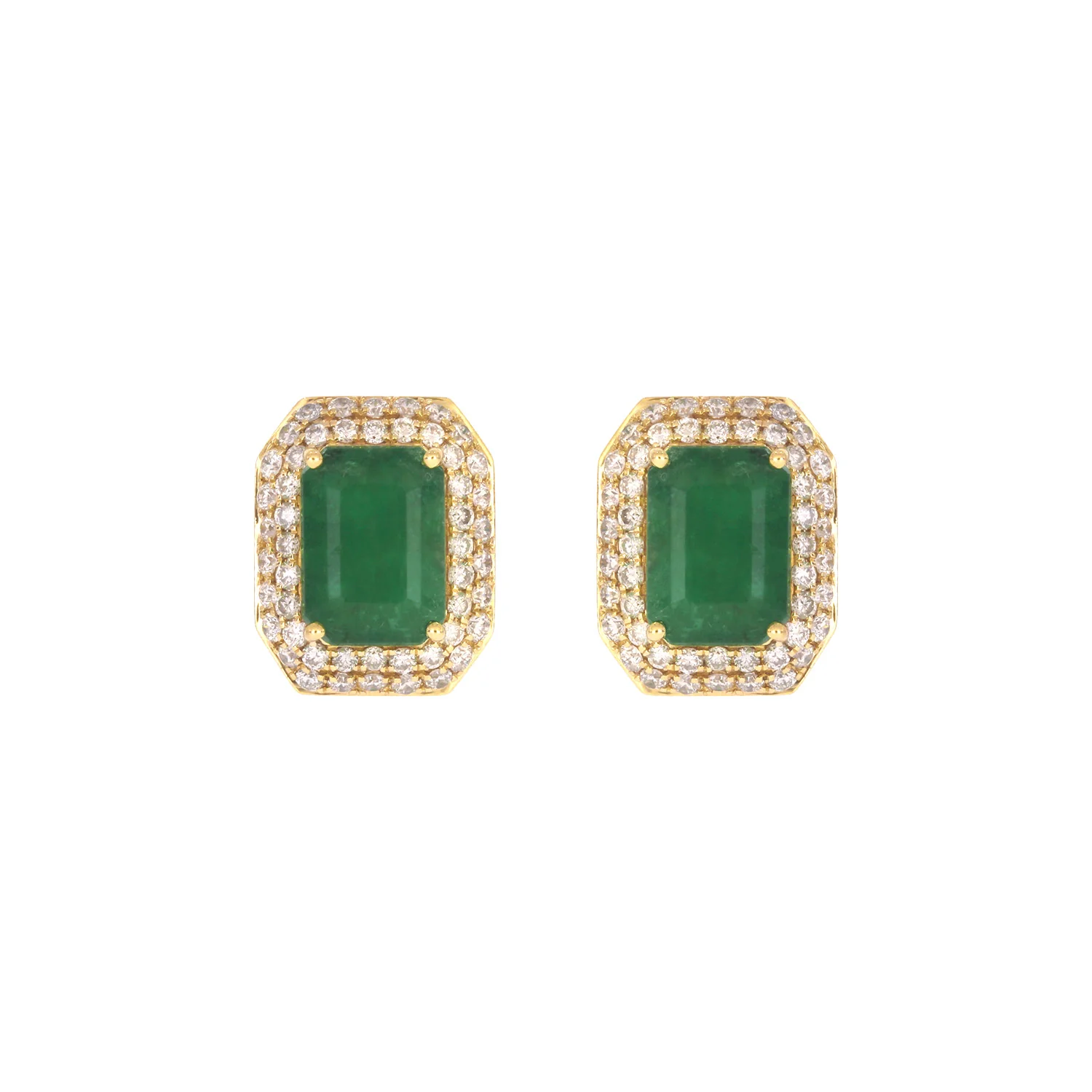 CE97162EM7X5. 14K Solid Gold Diamonds and Emerald Square Stud Earrings - Image 3