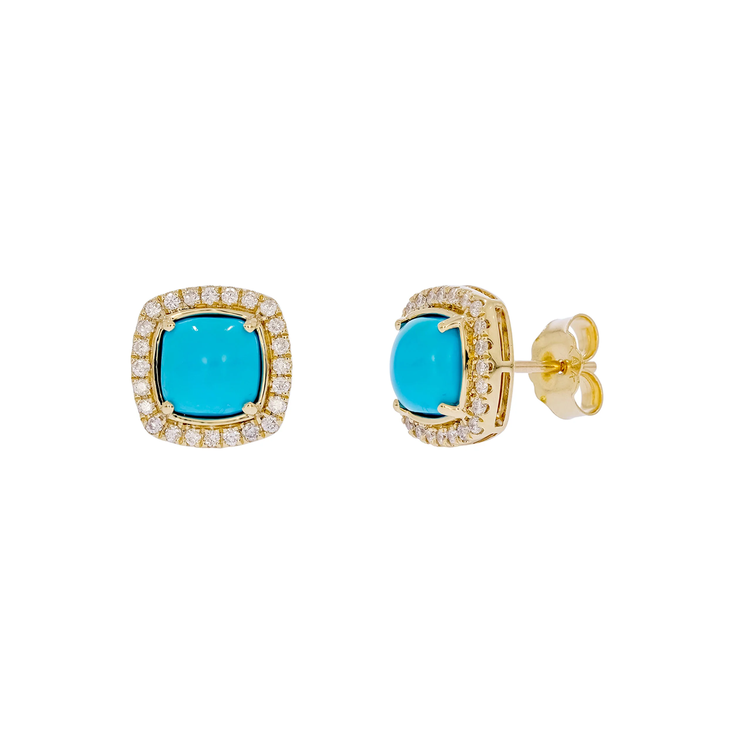CE97163TQ6. 14K Solid Gold Diamonds and Turquoise Square Stud Earrings - Image 2