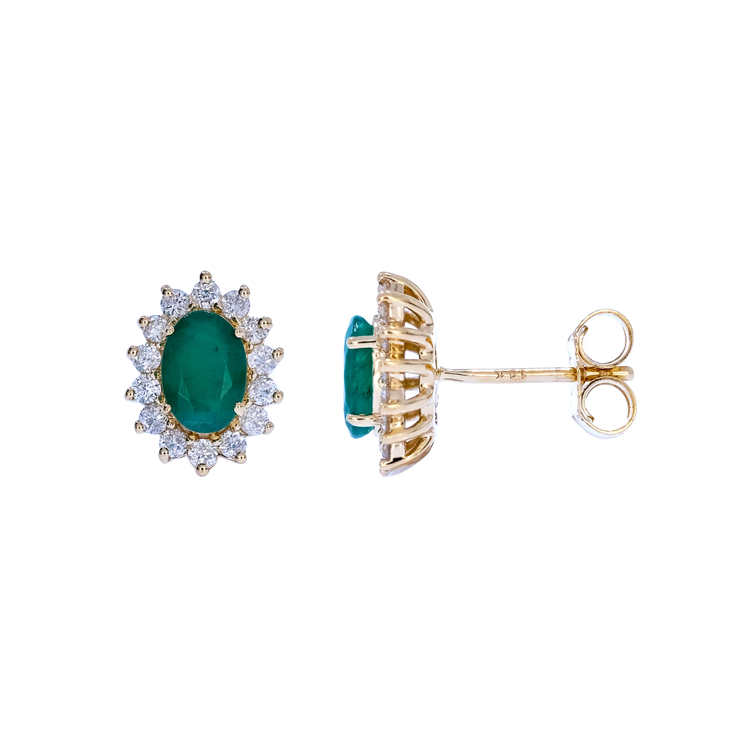 CE97164EM6X4. 14k Solid Gold Diamond and Emerald Stud Earrings - Image 5