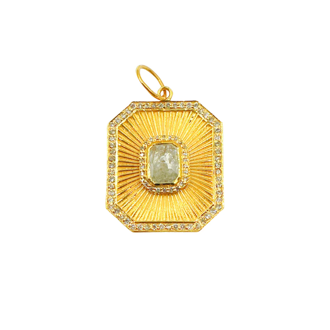 CGDP47.14K Solid Gold Charm Rectangular Pendant with Diamonds - Image 2