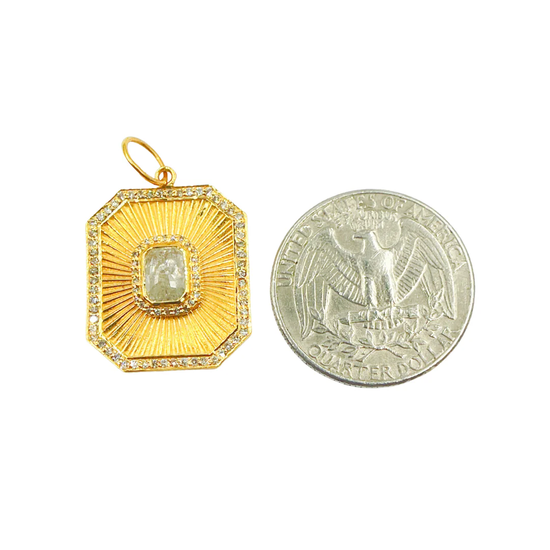 CGDP47.14K Solid Gold Charm Rectangular Pendant with Diamonds - Image 3